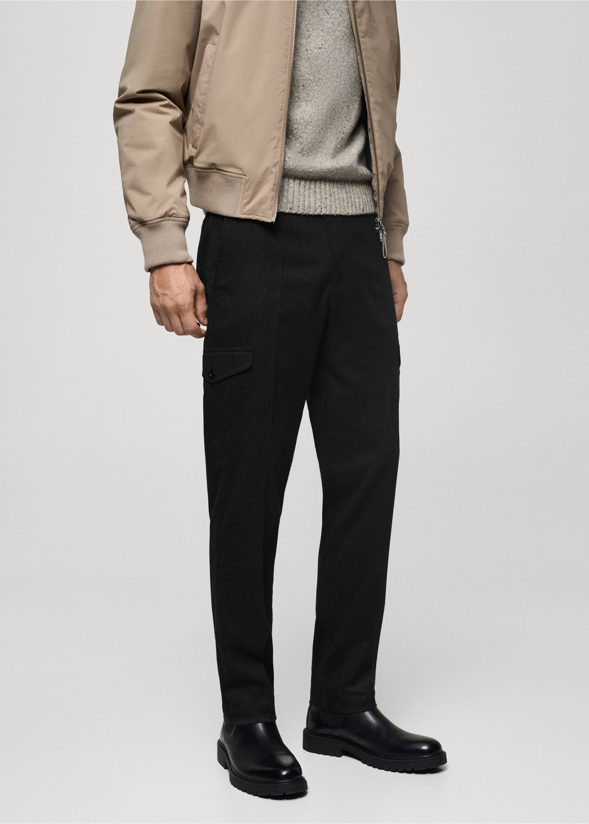 Flanellen cargobroek - Middenvlak, Donkergrijs. Ref: 77027920-00.