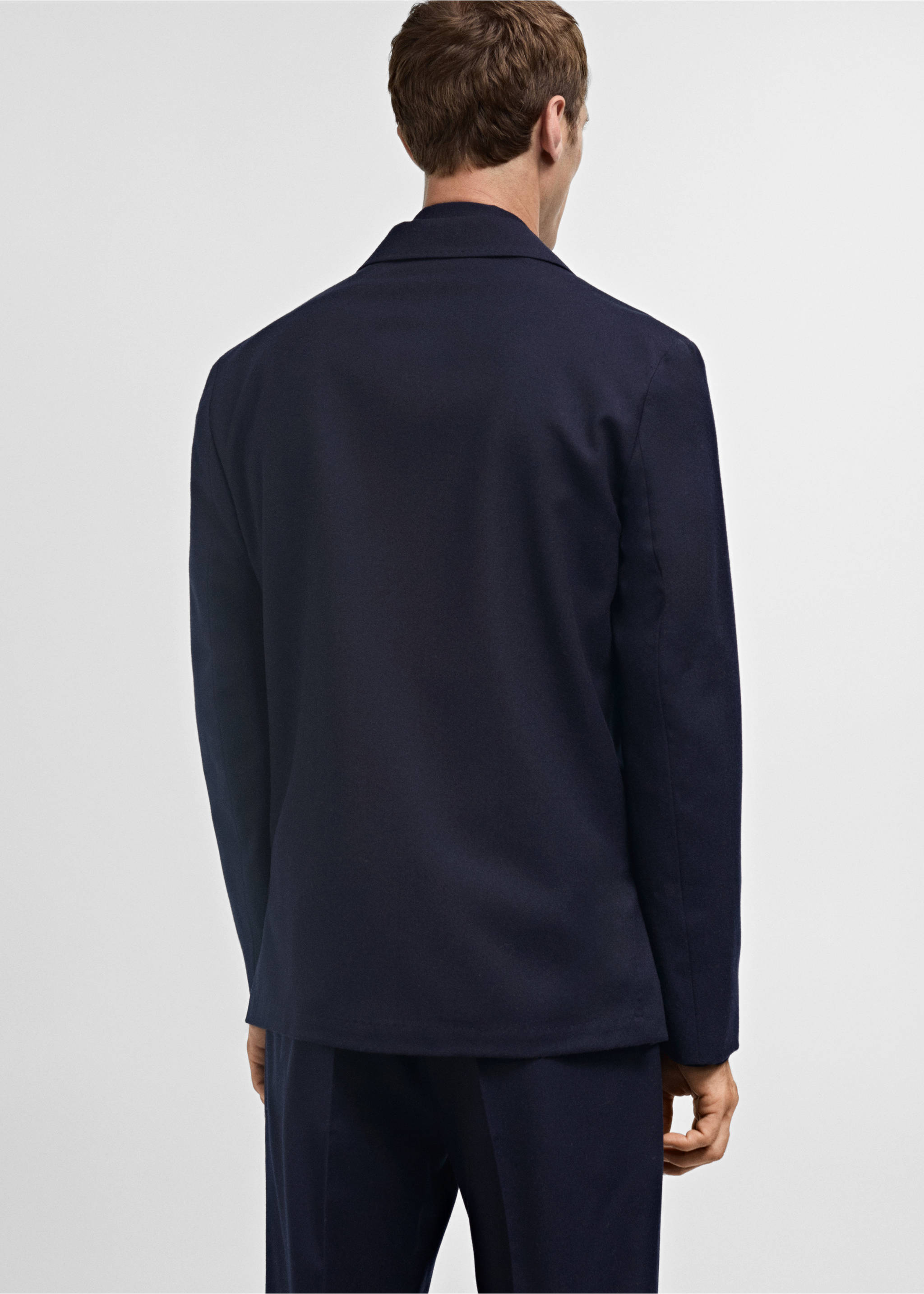 Veste costume flanelle 100 % laine vierge - Verso de l’article, Bleu marine foncé. Ref: 77027922-00.