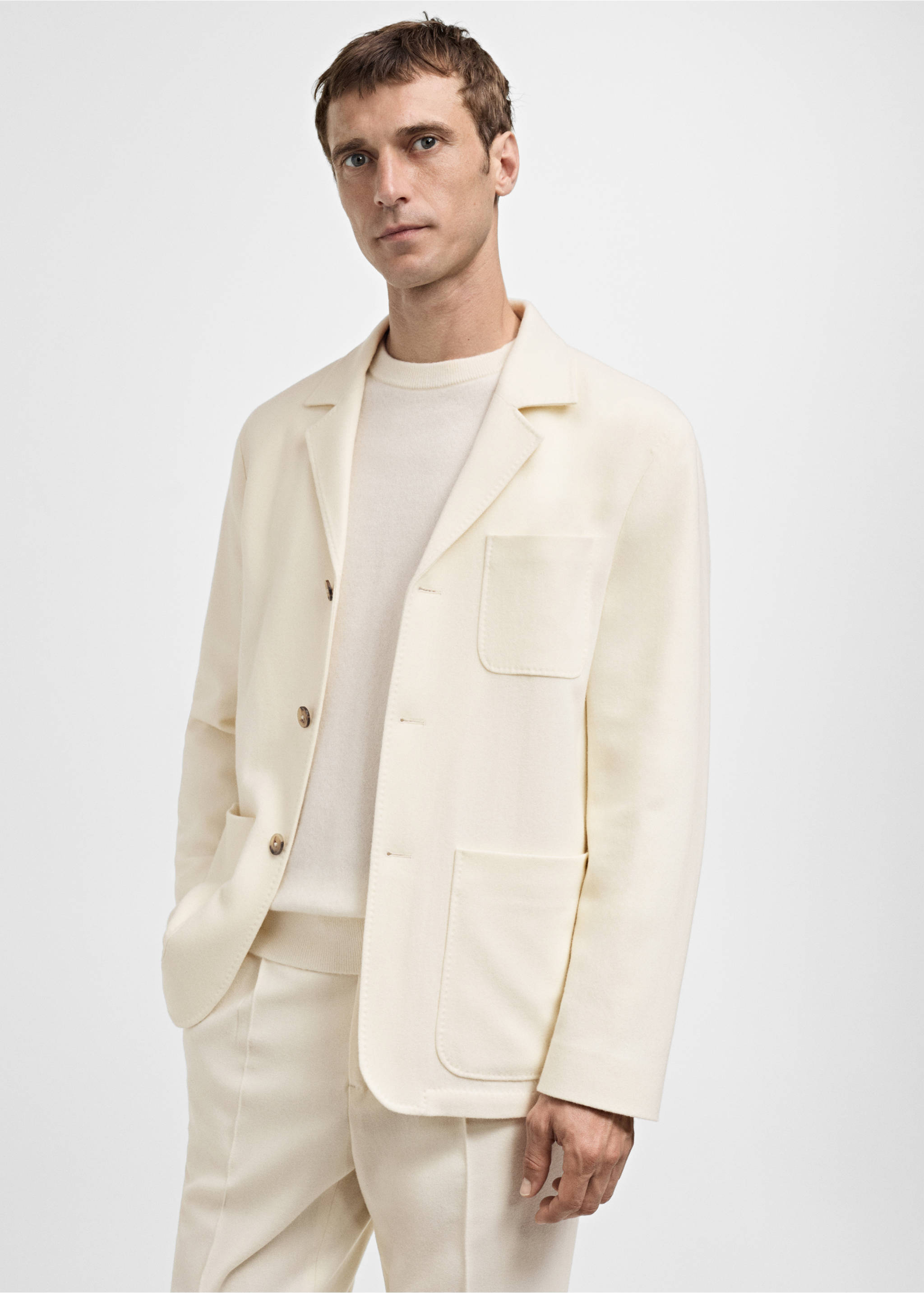 Kavaj i flanell i italiensk ull - Bild av mittparti, Vit. Ref: 77027923-00.