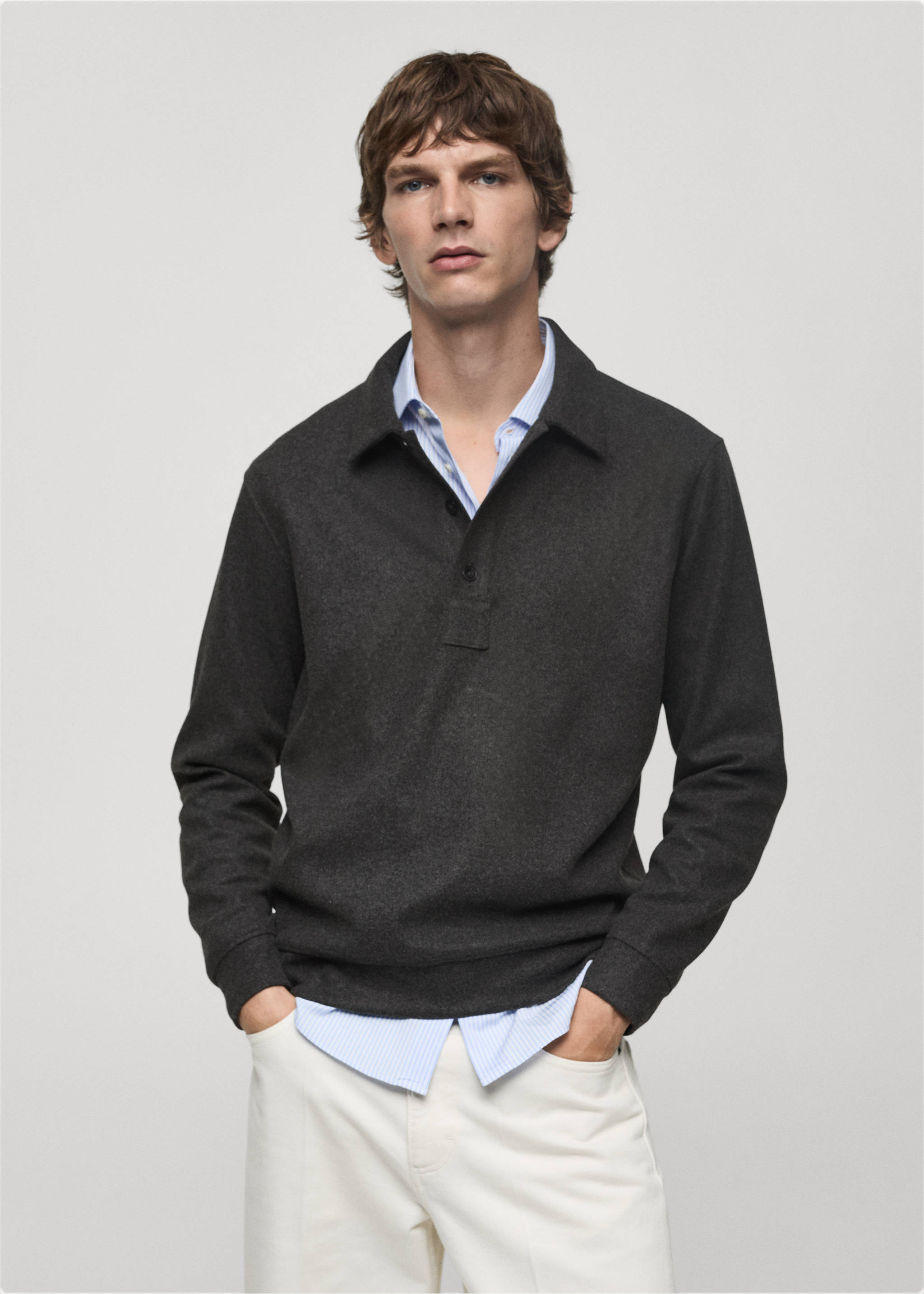 Regular Fit-Poloshirt aus Sweatshirt-Gewebe - Mittlere Ansicht, Anthrazit. Ref: 77027925-00.