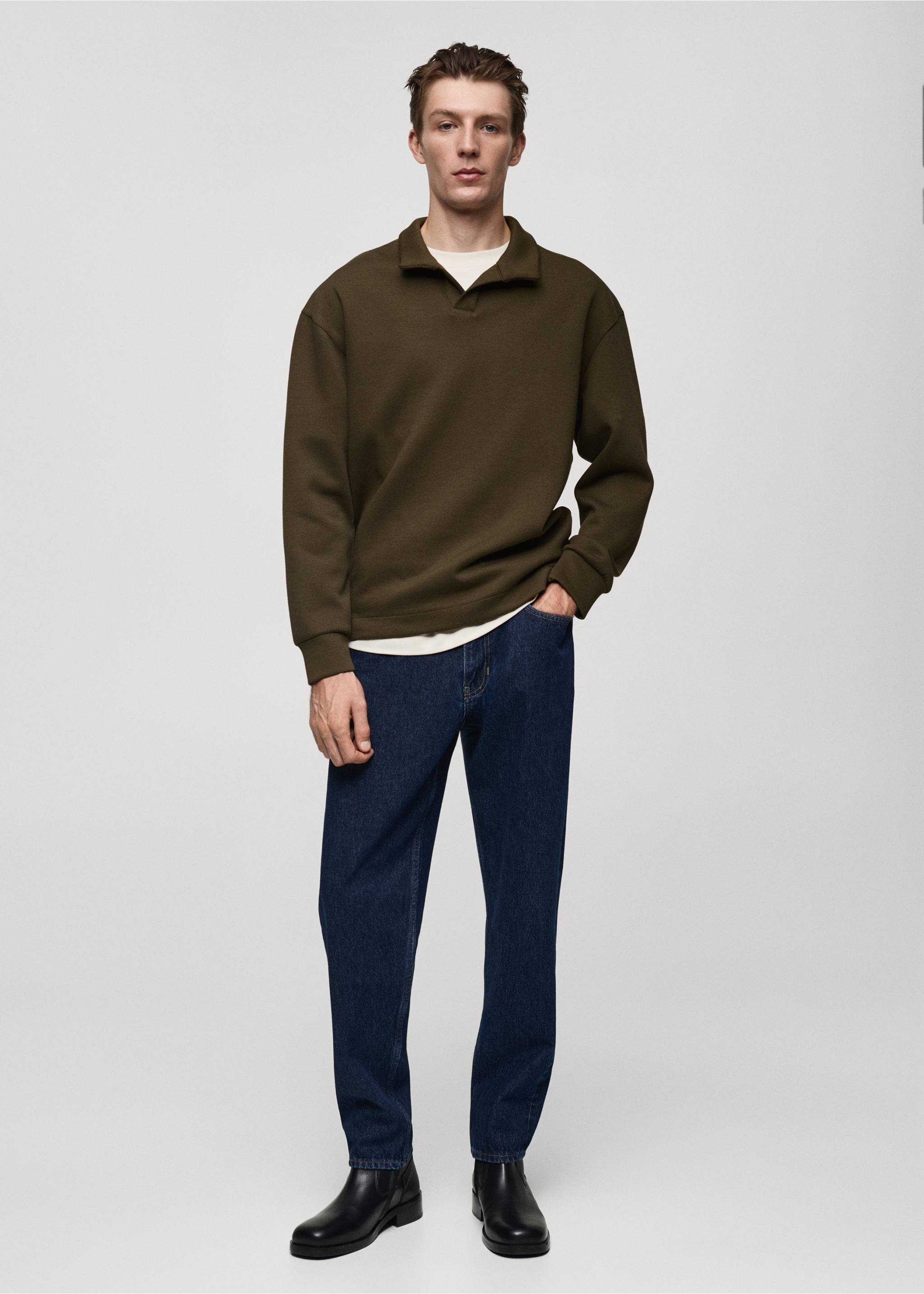 Relaxed Fit-Polosweatshirt - Allgemeine Ansicht, Khaki. Ref: 77027928-00.