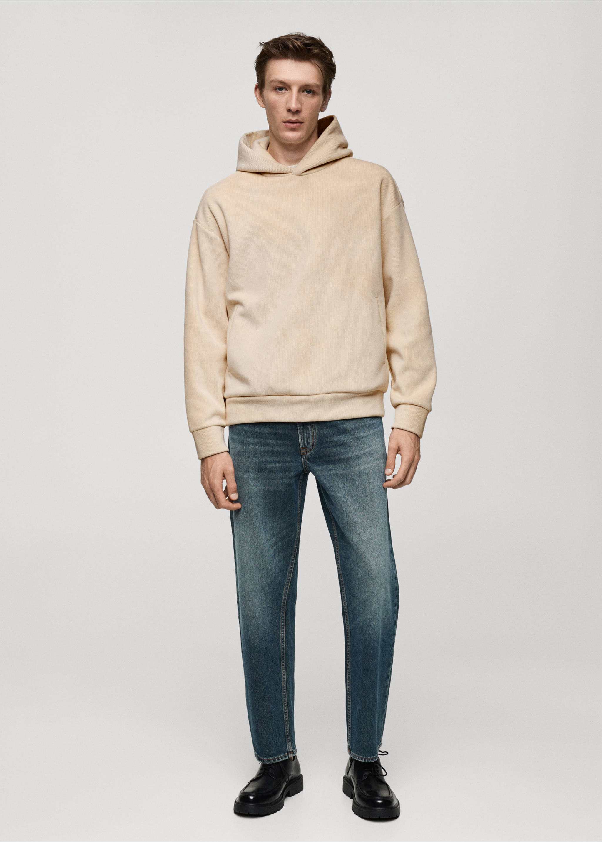 Corduroy hooded sweatshirt - General plane, Ecru. Ref: 77027929-00.