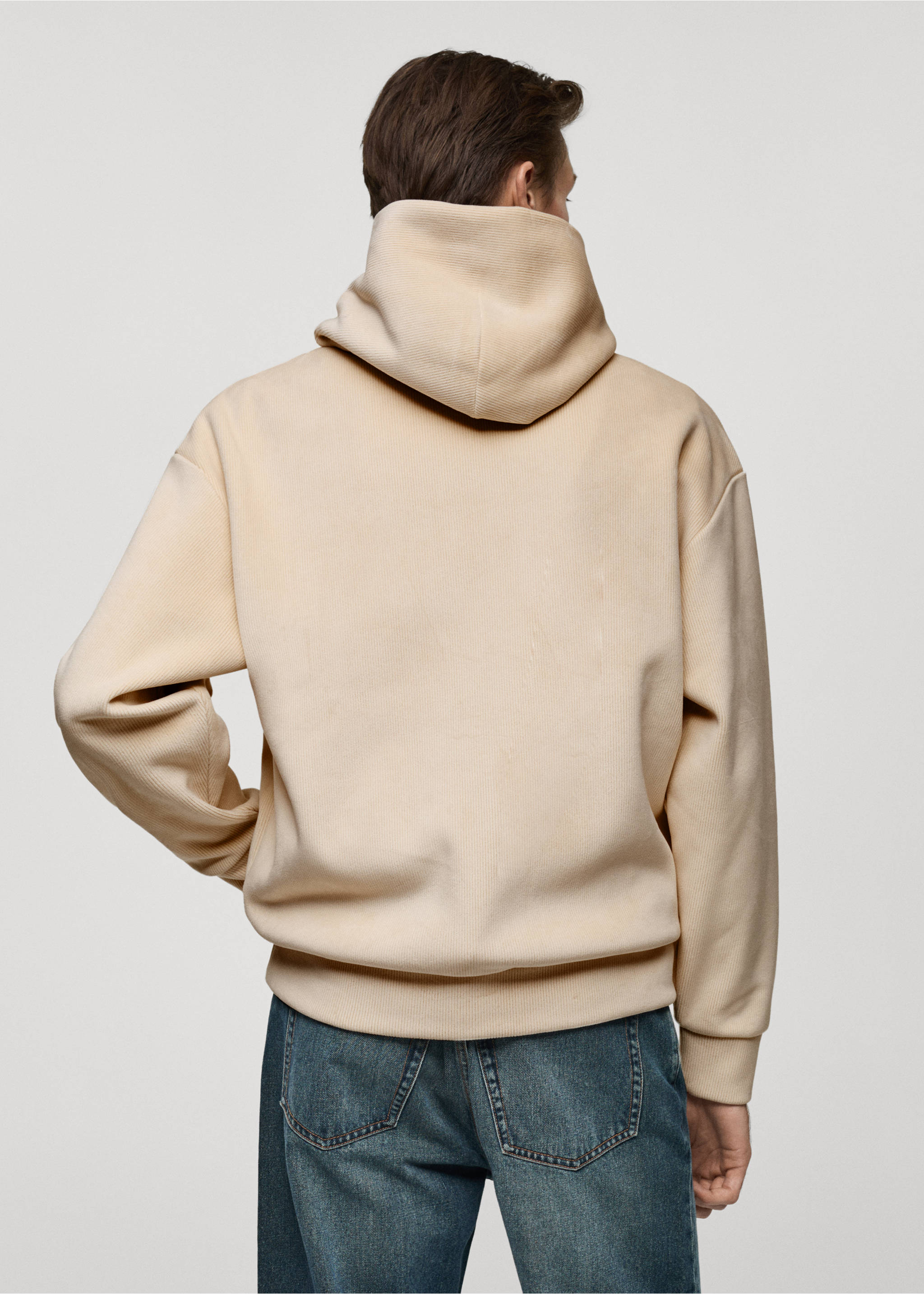 Corduroy hooded sweatshirt - Reverse of the article, Ecru. Ref: 77027929-00.