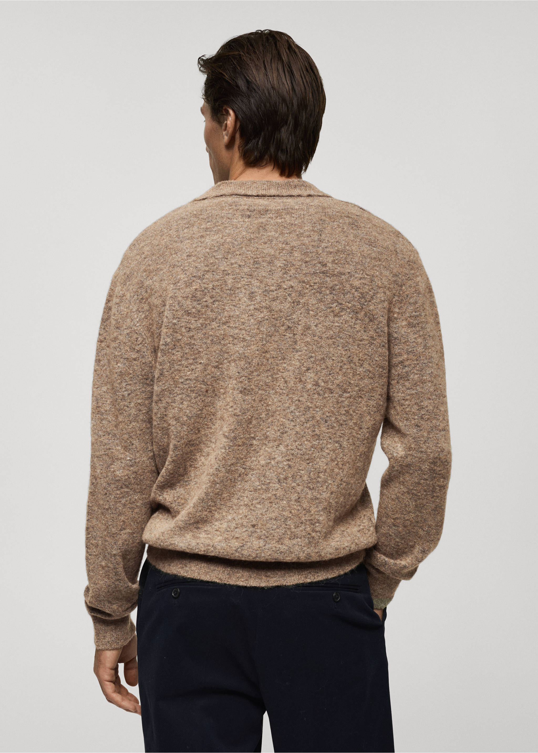 Pull-over polo alpaga et laine mélangés - Verso de l’article, Gris vison. Ref: 77027930-00.