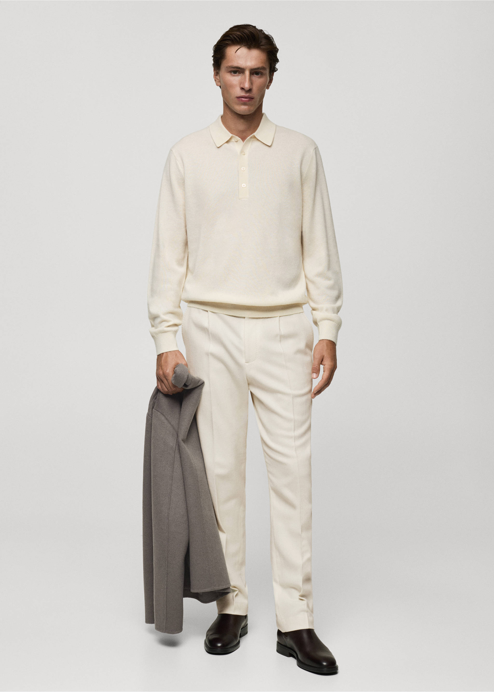 100% cashmere polo sweater - General plane, Ecru. Ref: 77027933-00.