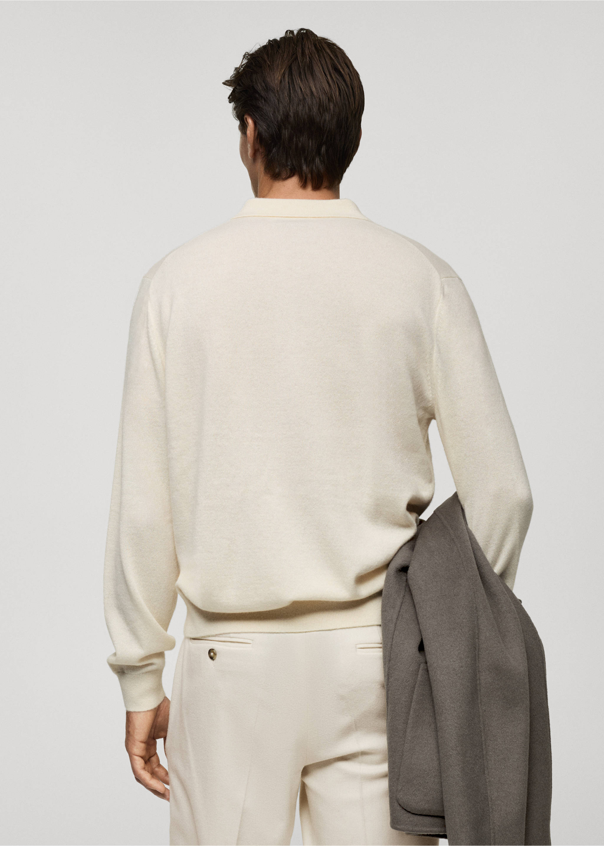100% cashmere polo sweater - Reverse of the article, Ecru. Ref: 77027933-00.
