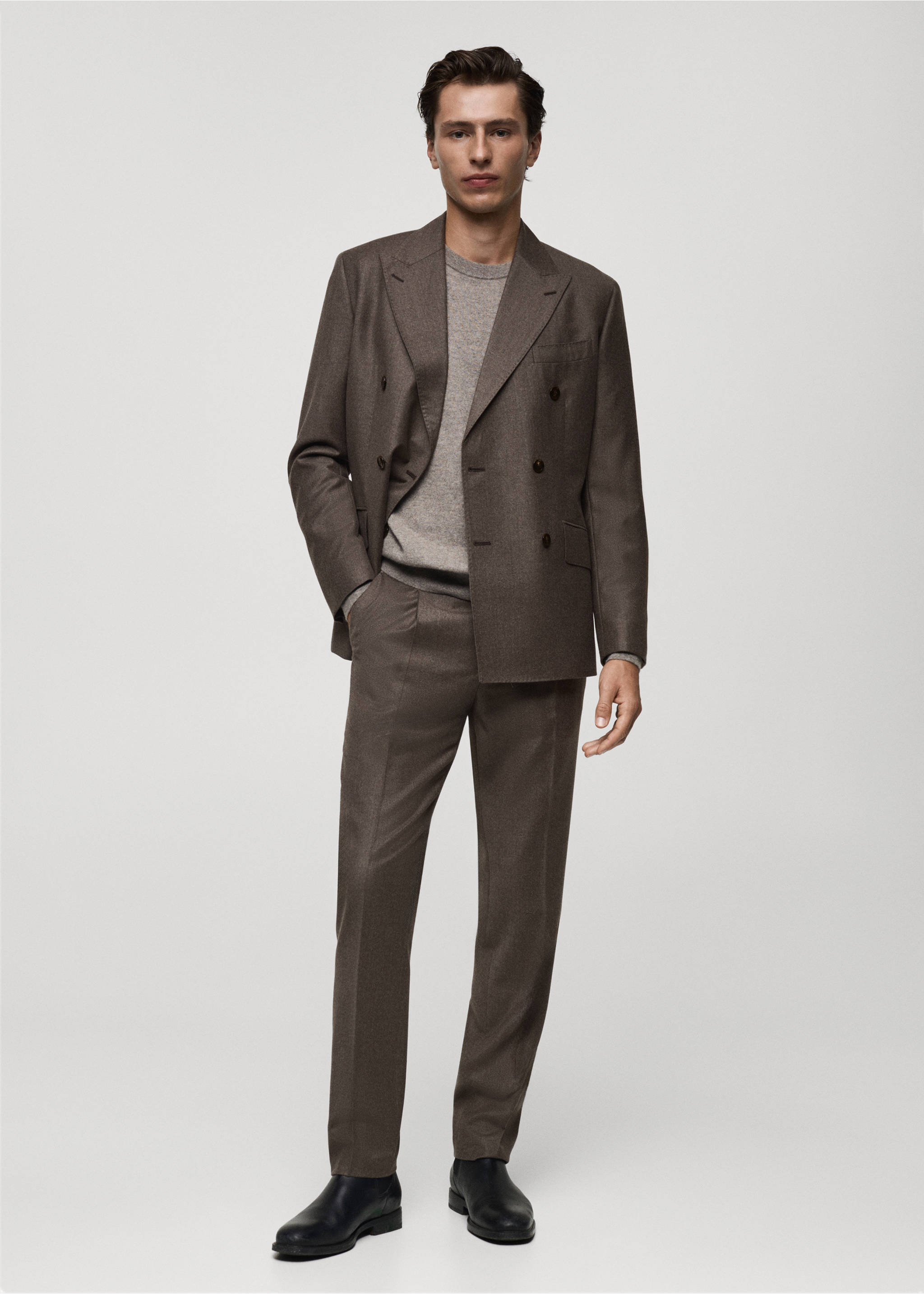 100% Italian virgin wool flannel suit trousers - General plane, Brown. Ref: 77027937-00.