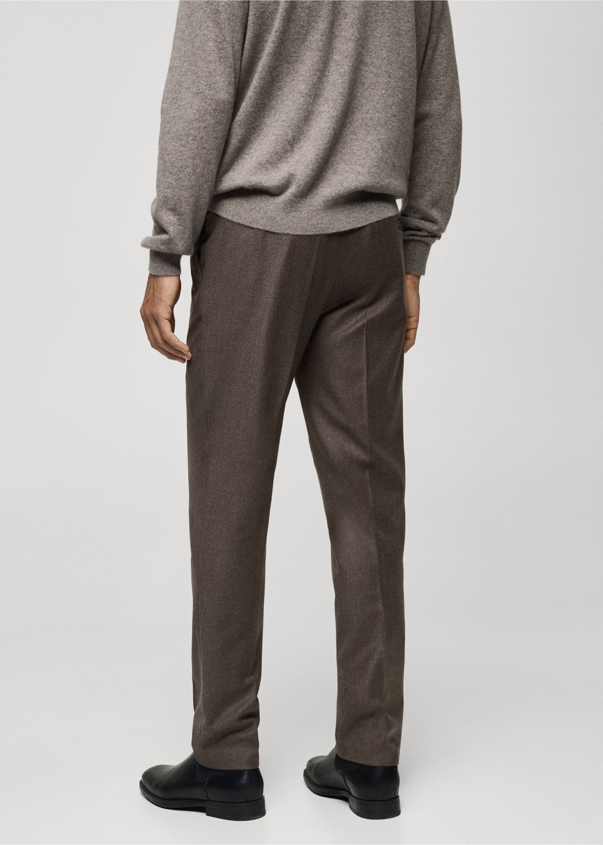 100% Italian virgin wool flannel suit trousers - Reverse of the article, Brown. Ref: 77027937-00.