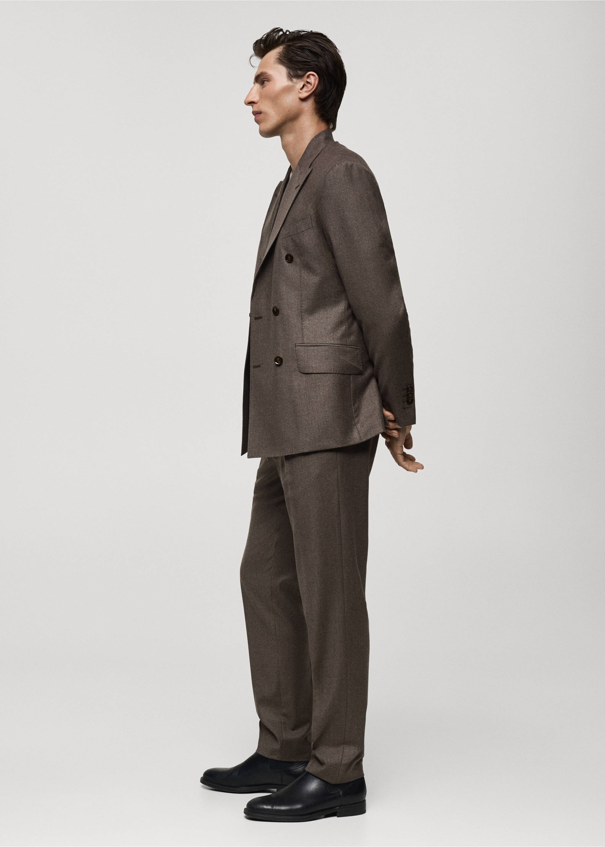 100% Italian virgin wool flannel suit trousers - Details of the article 2, Brown. Ref: 77027937-00.