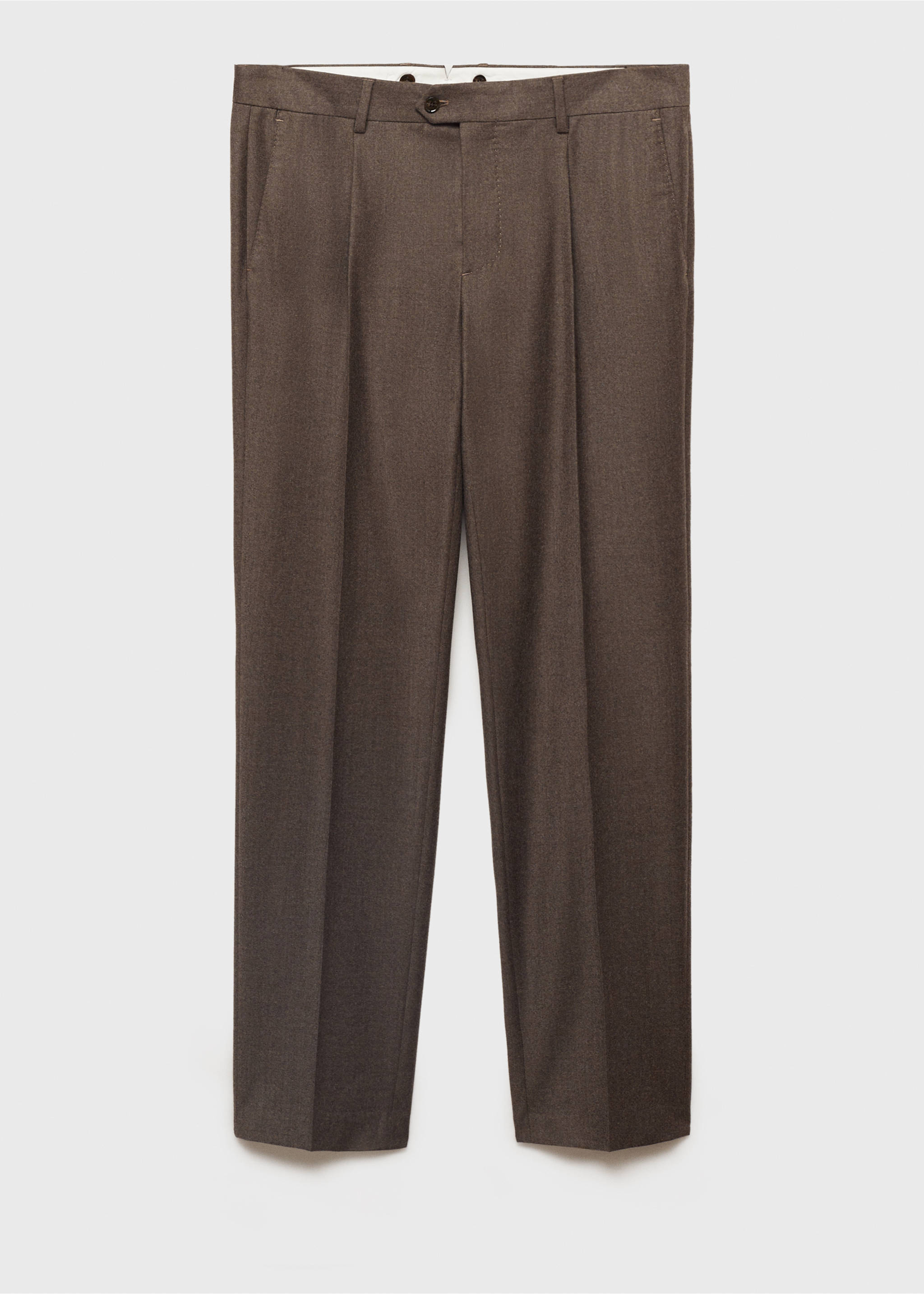 100% Italian virgin wool flannel suit trousers - Article without model, Brown. Ref: 77027937-00.