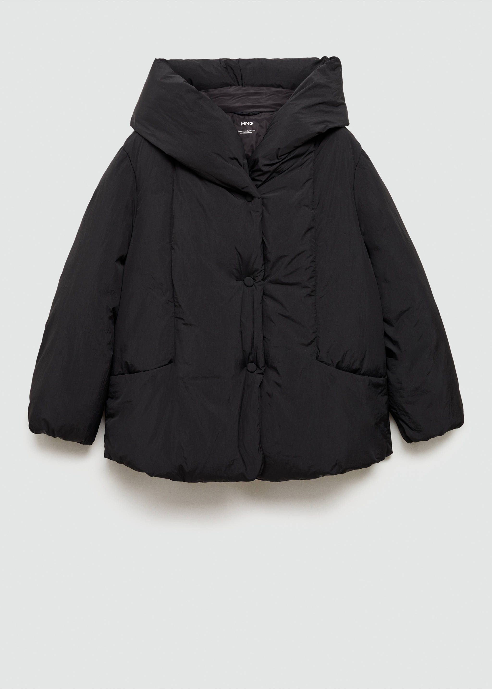 Short padded hooded anorak - Article without model, Black. Ref: 77028264-00.
