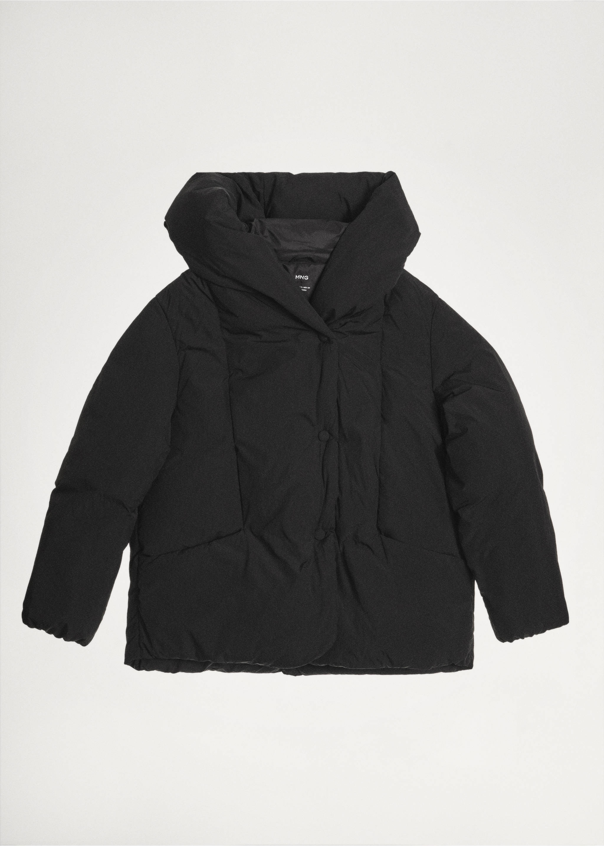 Short padded hooded anorak - Details of the article 5, Black. Ref: 77028264-00.