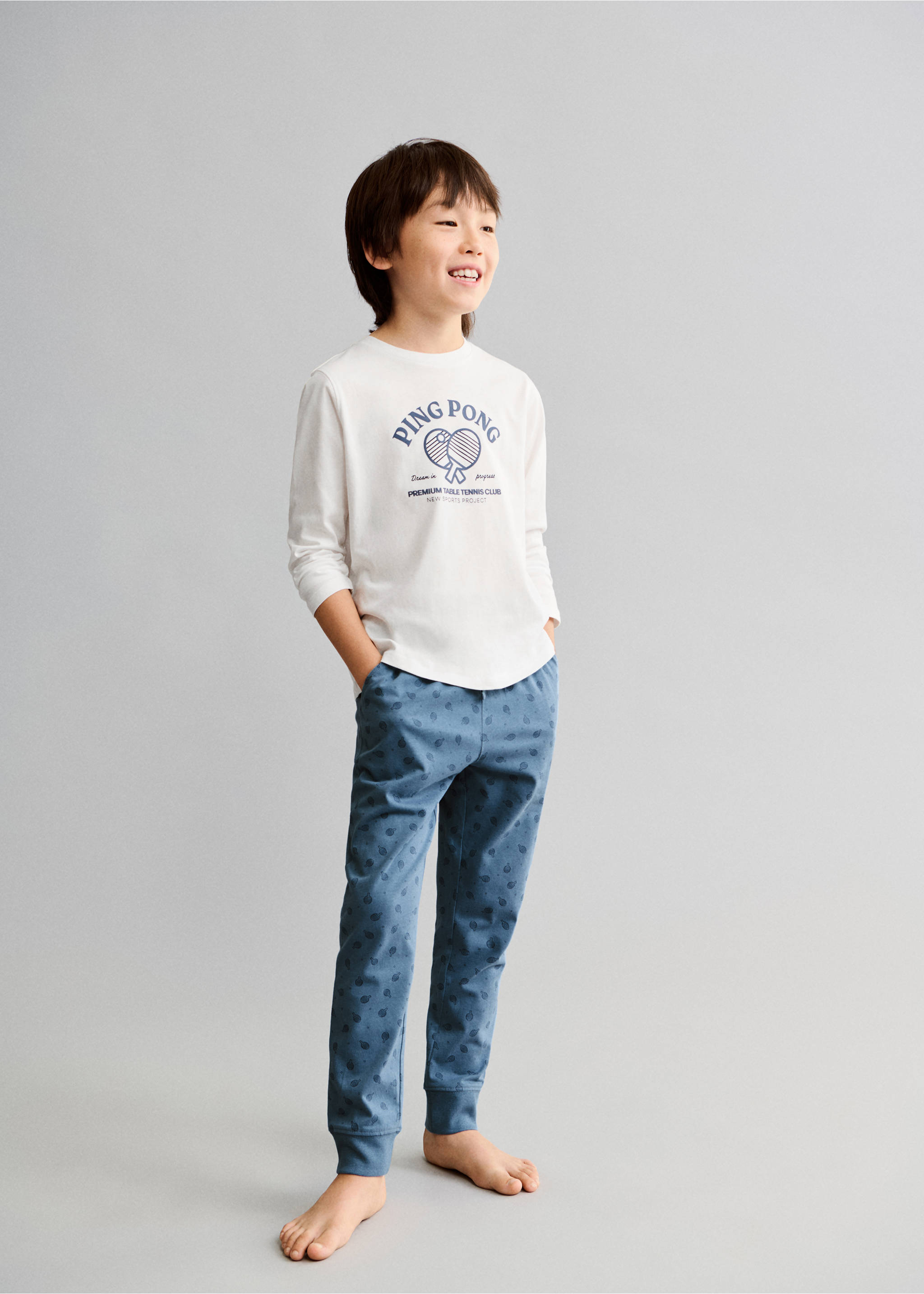 Printed long pyjamas - Details of the article 5, Blue. Ref: 77028265-00.