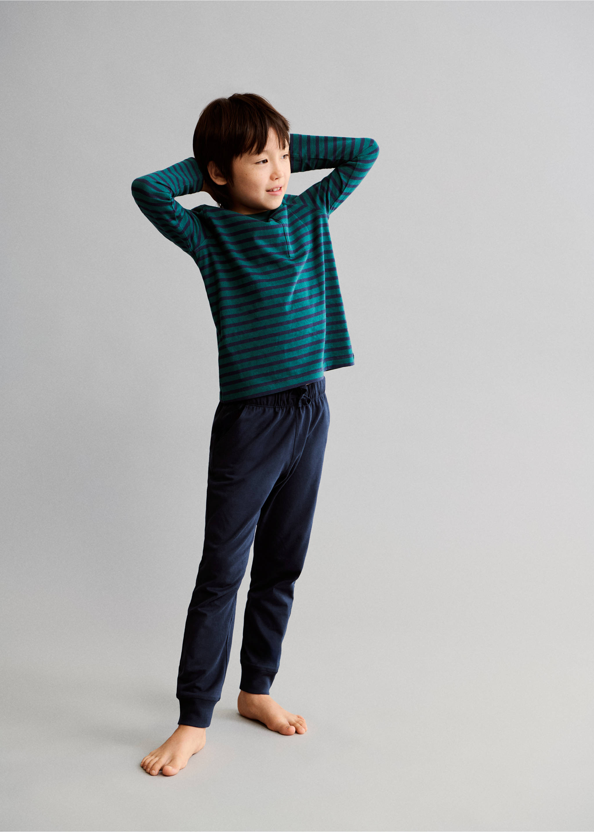 Striped long pyjamas - Details of the article 5, Green. Ref: 77028266-00.