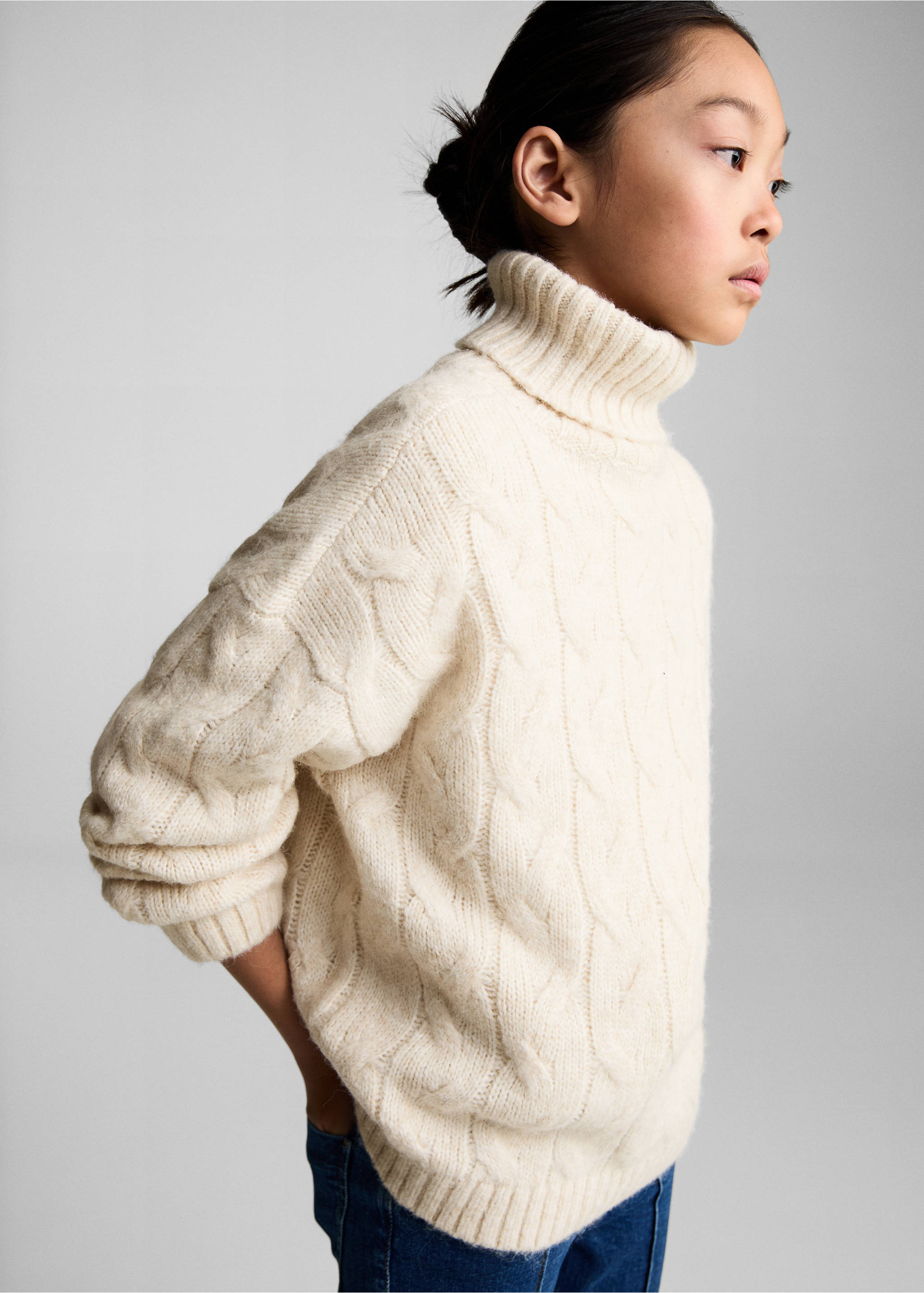 Cable knit turtleneck sweater - Medium plane, Beige. Ref: 77028271-00.