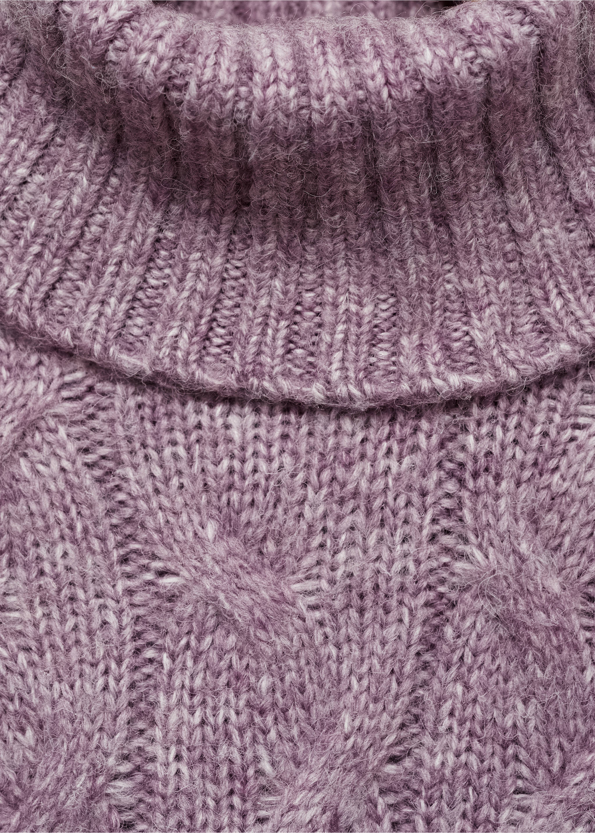 Cable knit turtleneck sweater - Details of the article 8, Lilac. Ref: 77028271-00.
