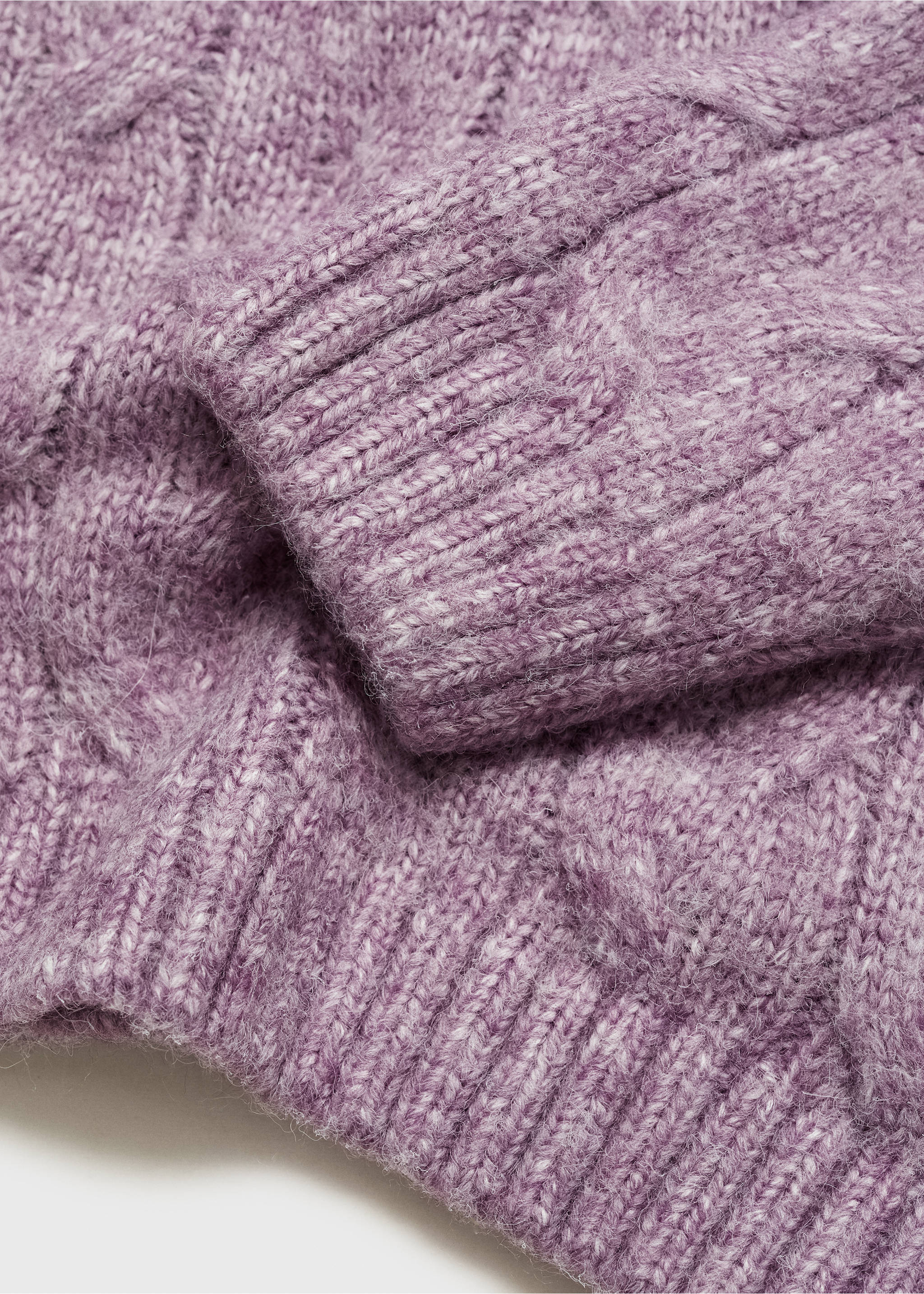 Cable knit turtleneck sweater - Details of the article 0, Lilac. Ref: 77028271-00.