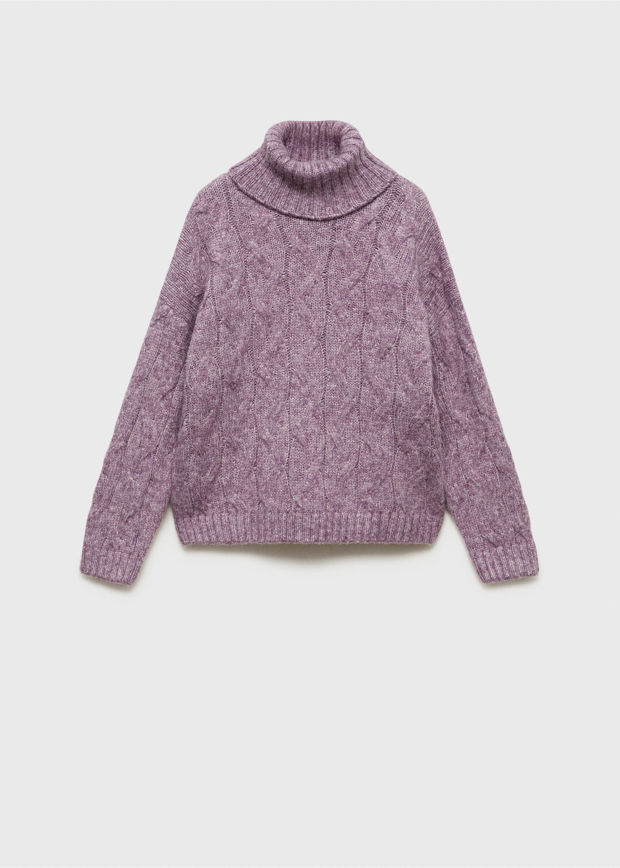 Cable knit turtleneck sweater - Article without model, Lilac. Ref: 77028271-00.