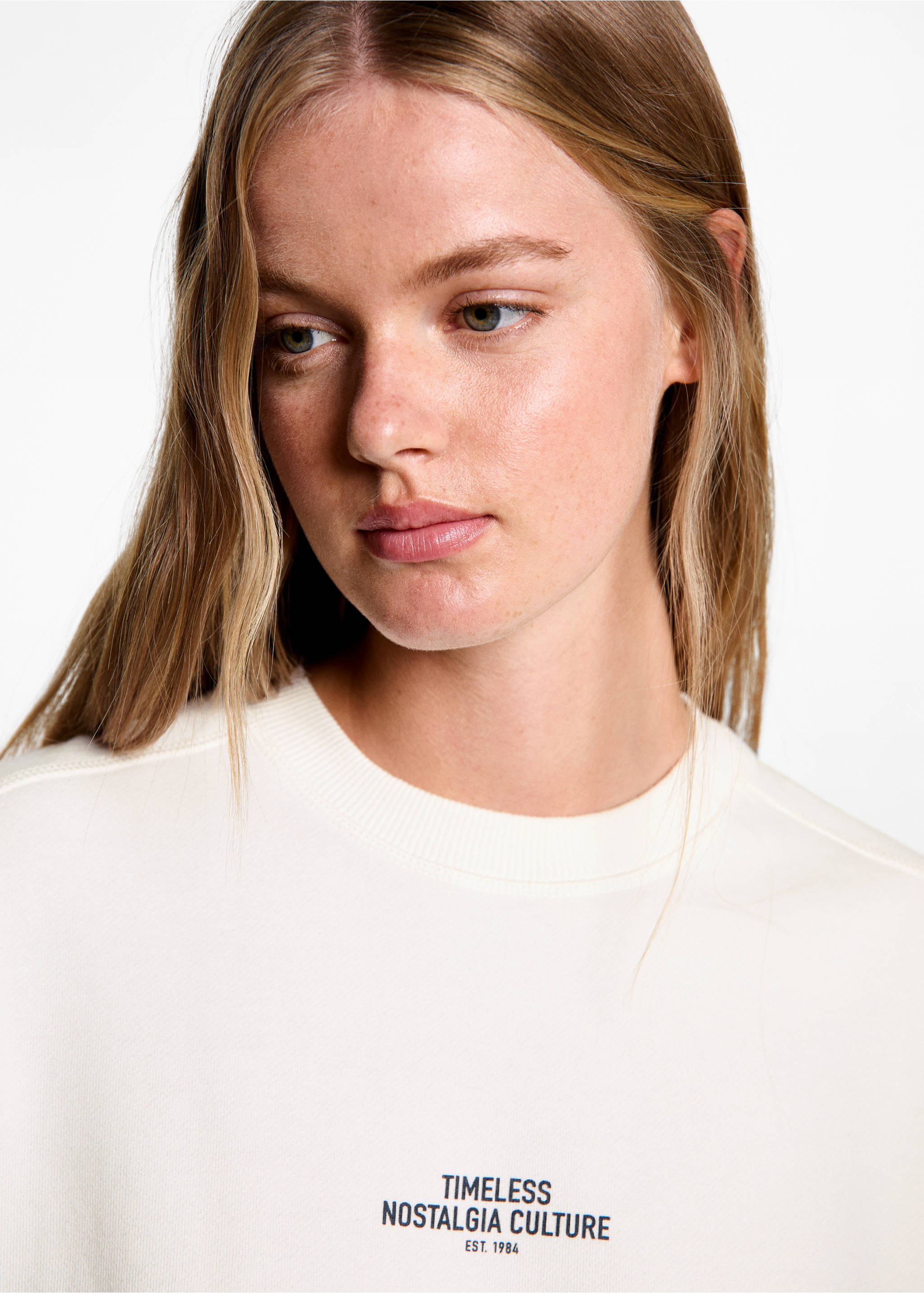 Sudadera algodón estampada - Detalle del artículo 1, Blanco roto. Ref: 77028275-00.
