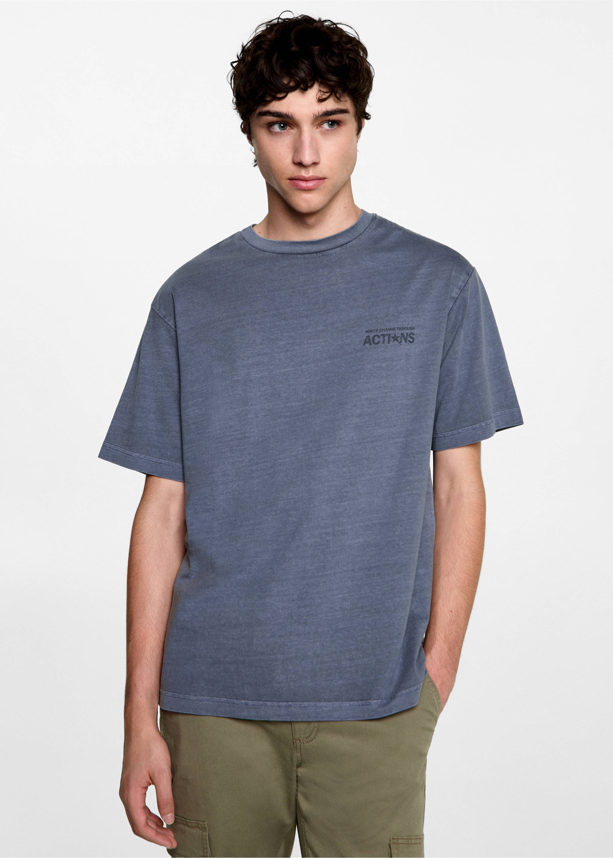 T-shirt message imprimé - Plan moyen, Bleu. Ref: 77028281-00.