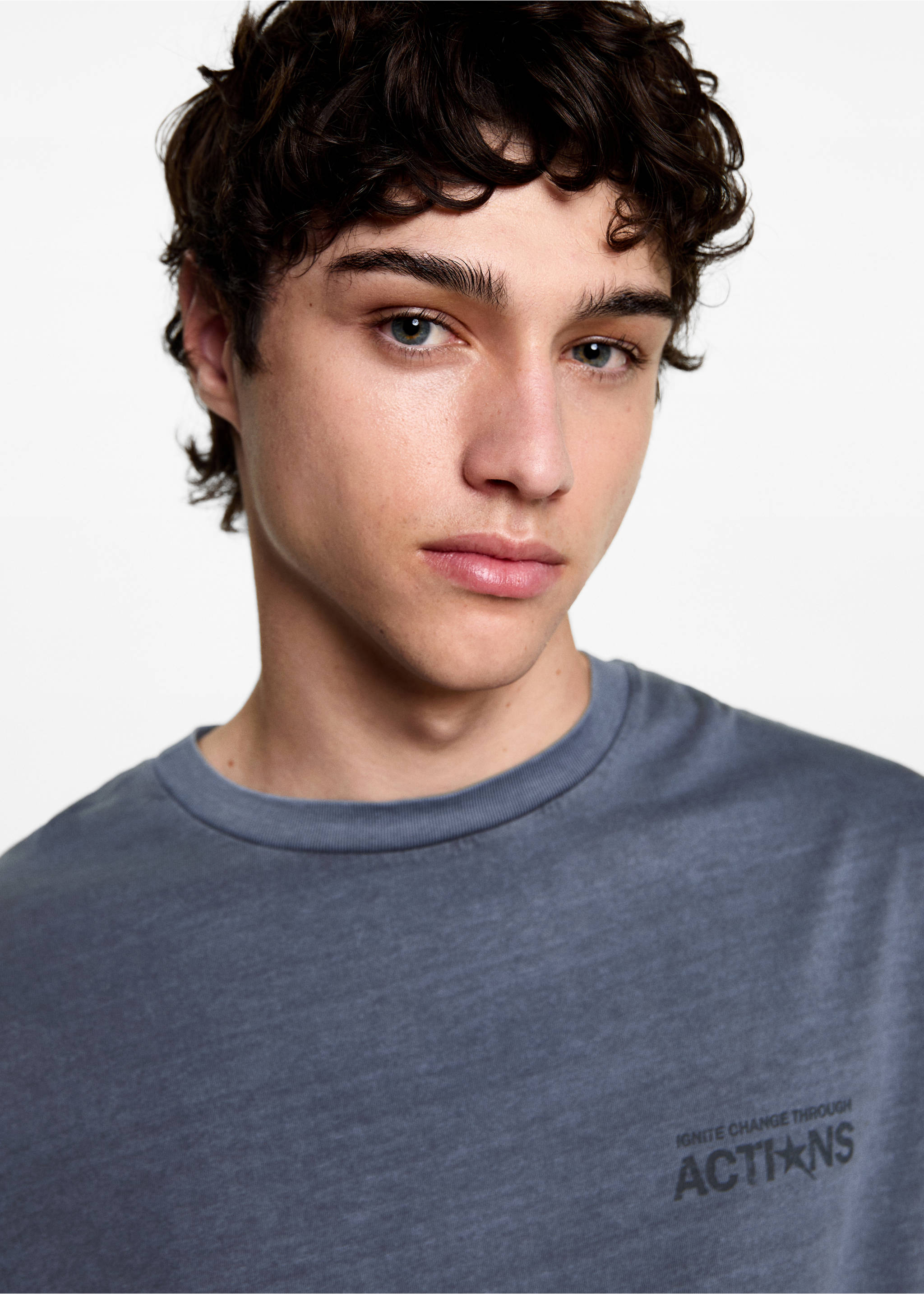 T-shirt message imprimé - Détail de l'article 1, Bleu. Ref: 77028281-00.