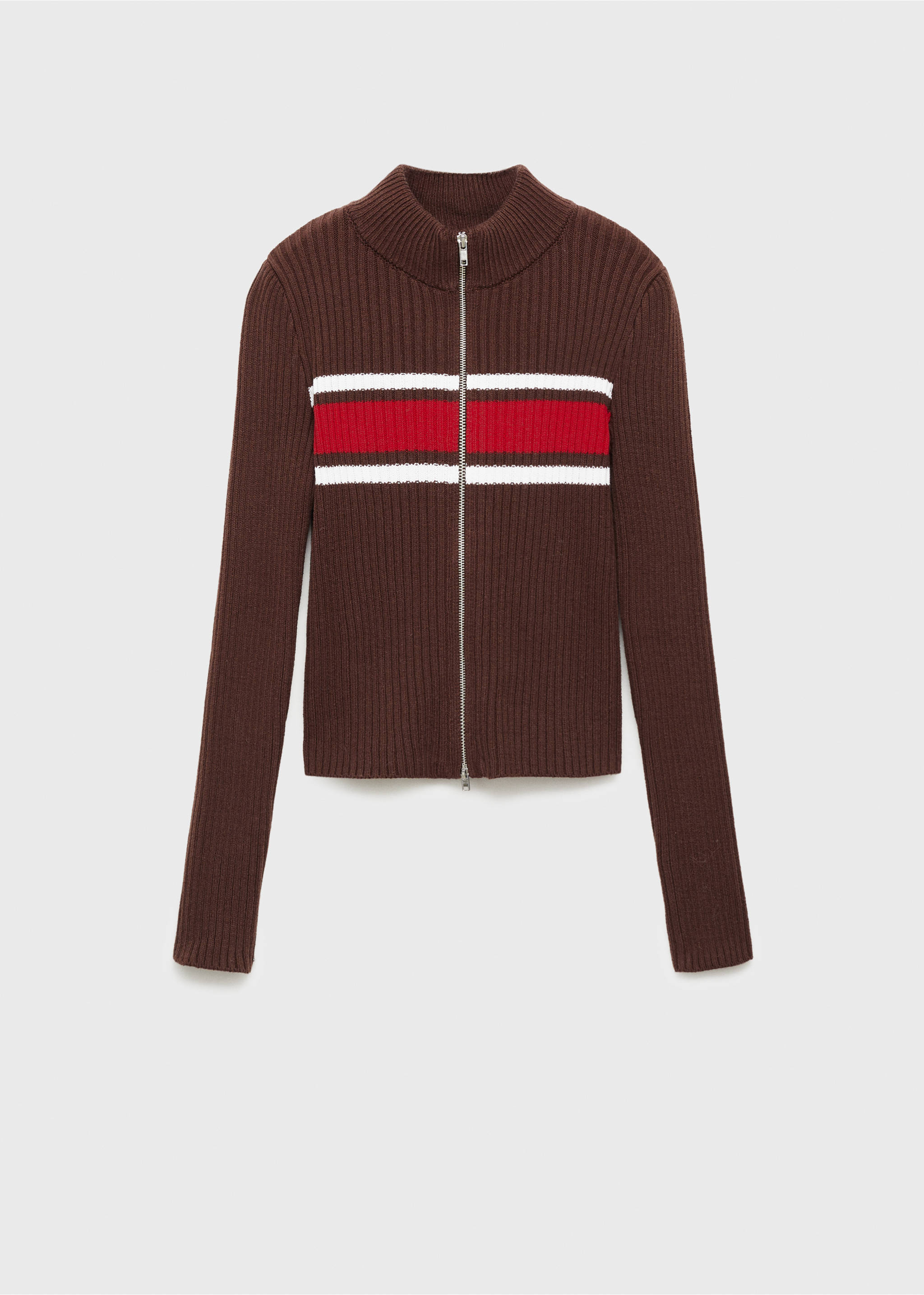 Ribbstickad cardigan kontrastpanel - Artikel utan modell, Brun. Ref: 77028634-00.