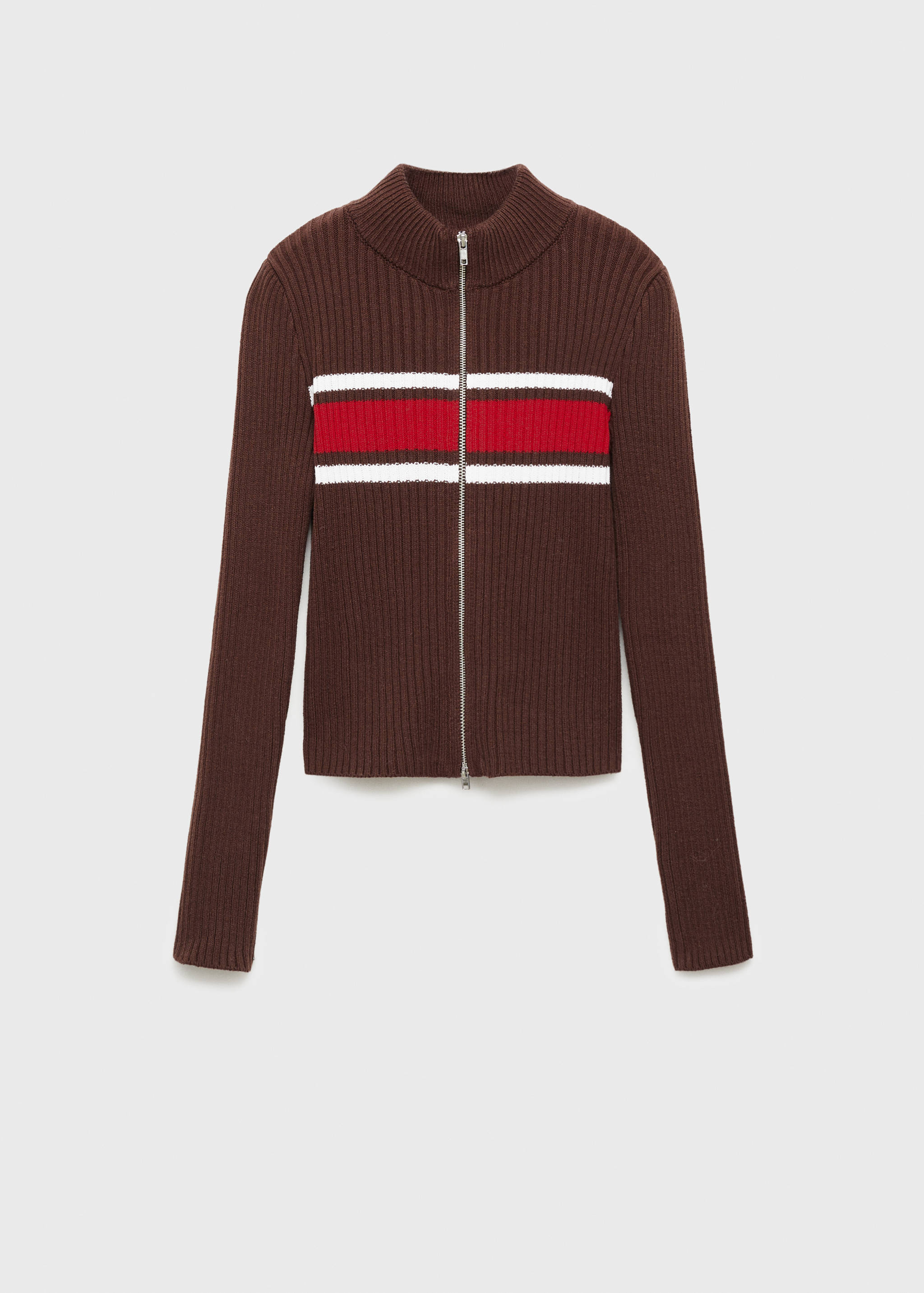 Ribbstickad cardigan kontrastpanel - Artikel utan modell