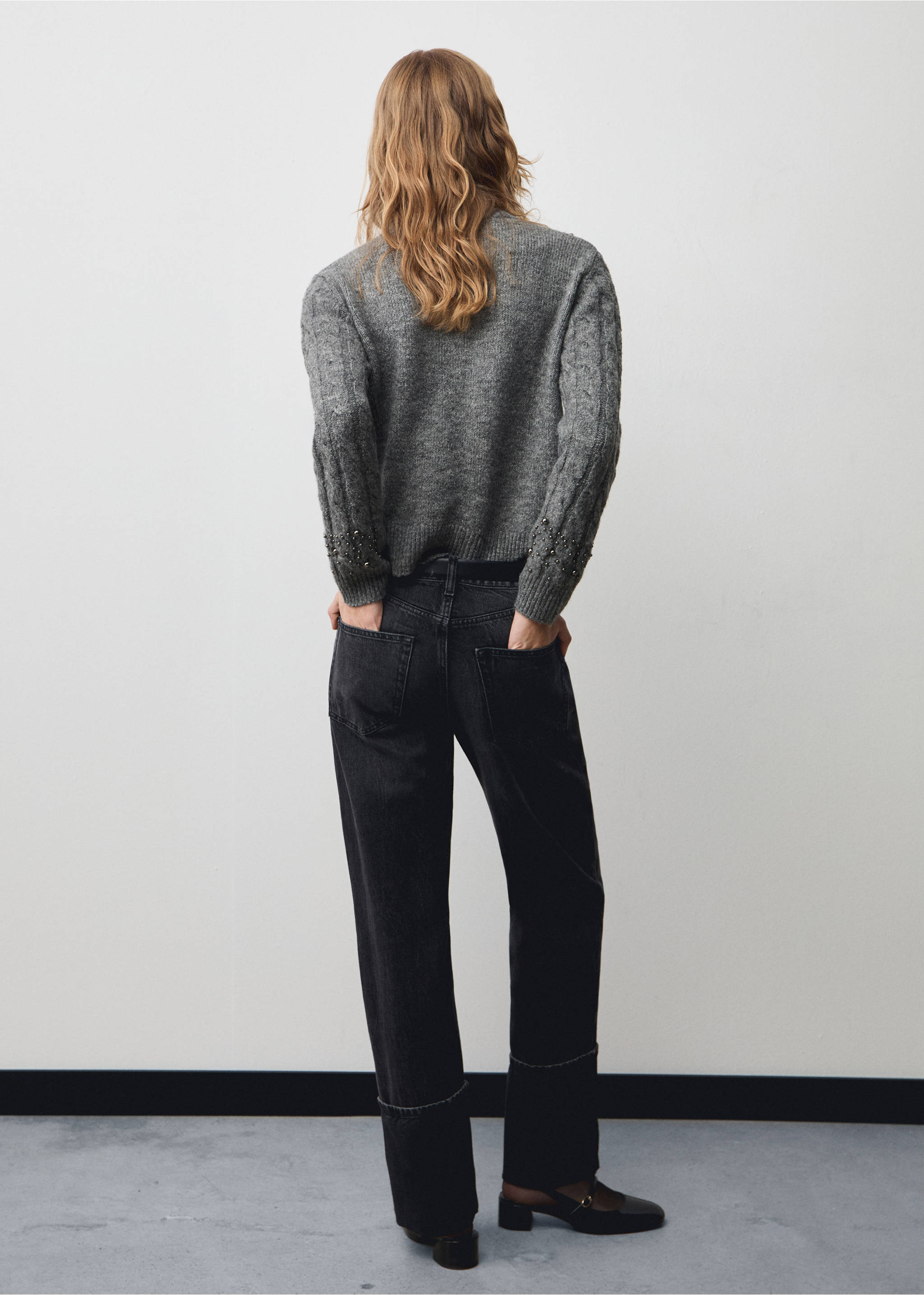Braided sweater with bead detail - Reverse of the article, Grey. Ref: 77029057-00.