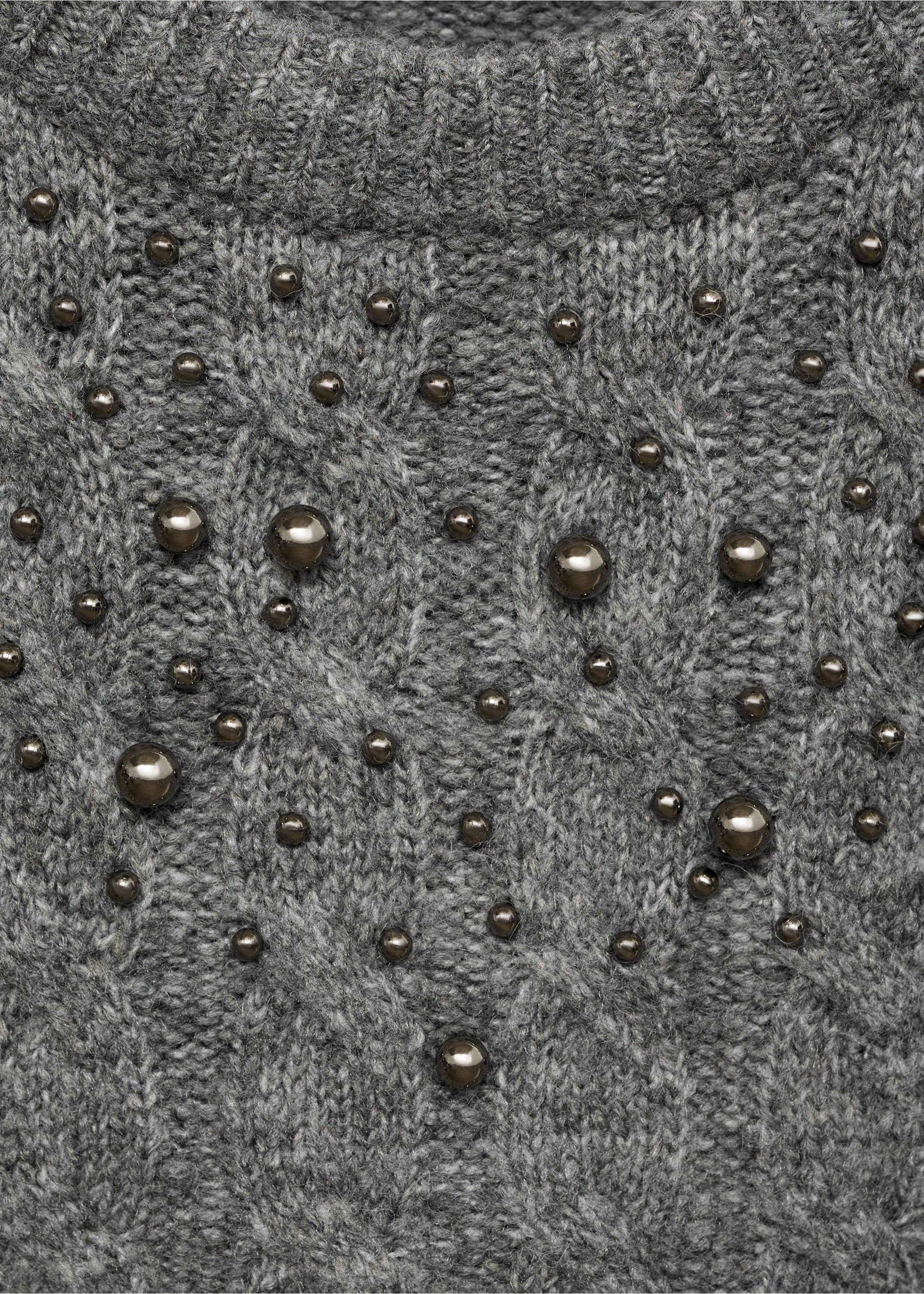 Braided sweater with bead detail - Details of the article 8, Grey. Ref: 77029057-00.