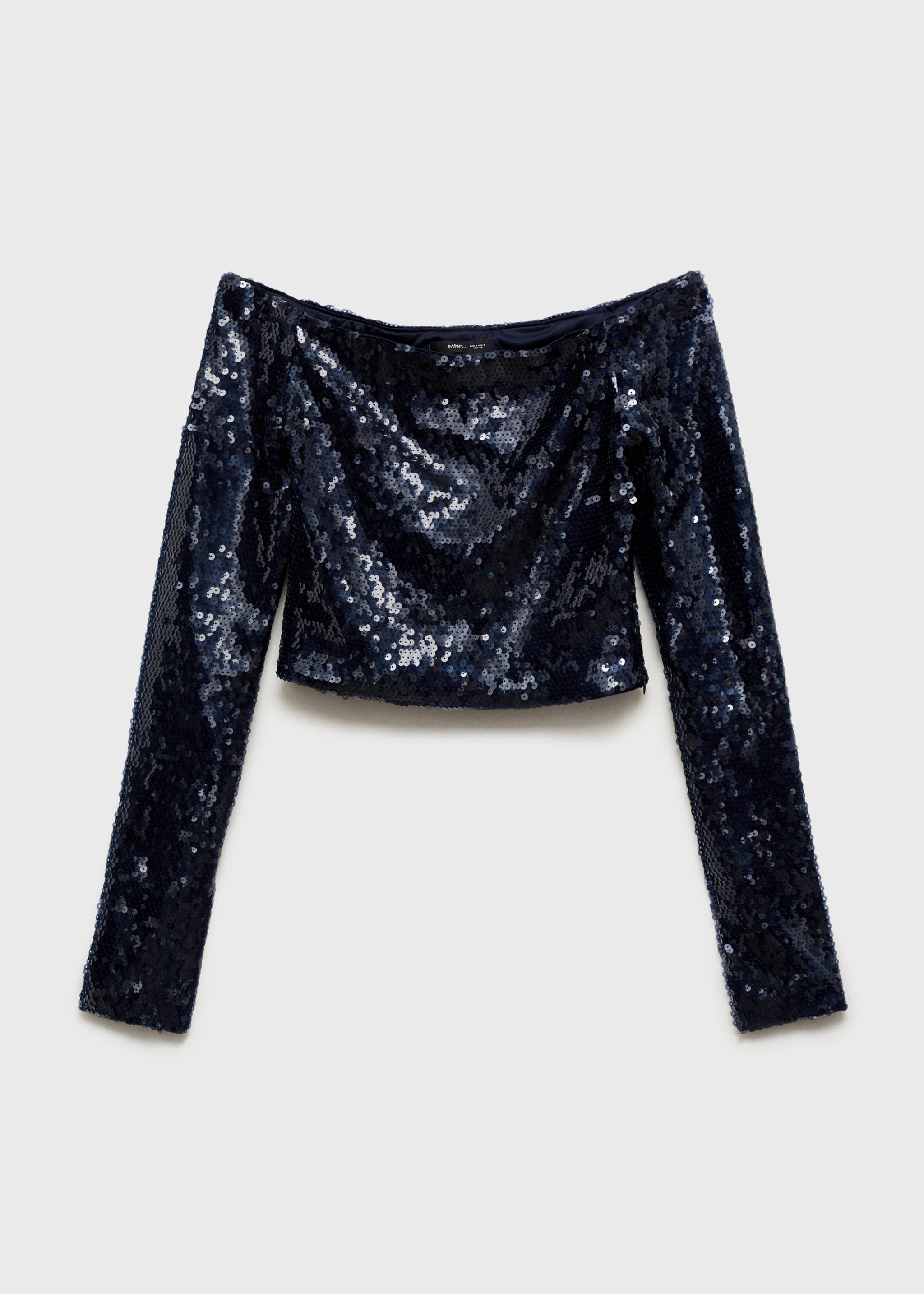 Blouse paillettes épaules dénudées - Article sans modèle, Bleu. Ref: 77029058-00.