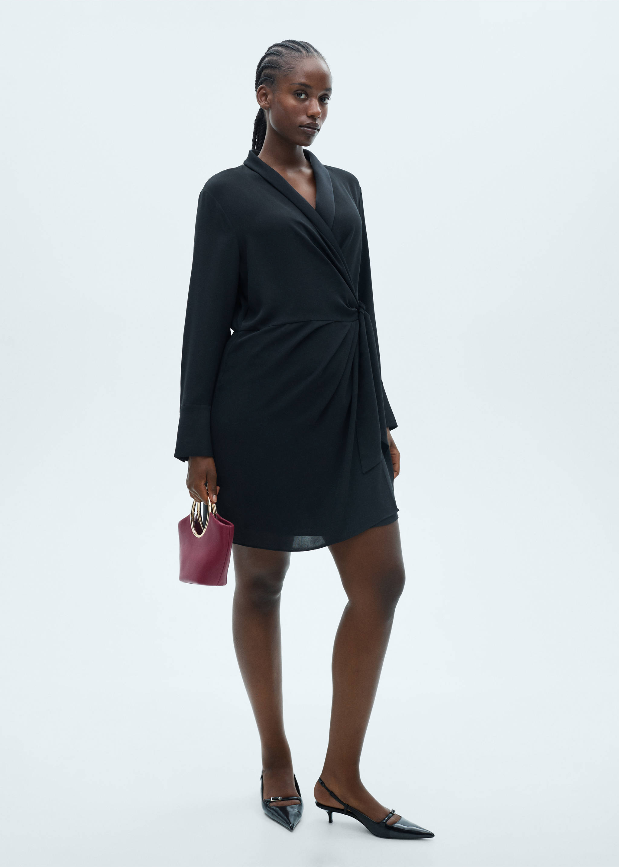 Bow wrap dress - Details of the article 3, Black. Ref: 77029060-00.