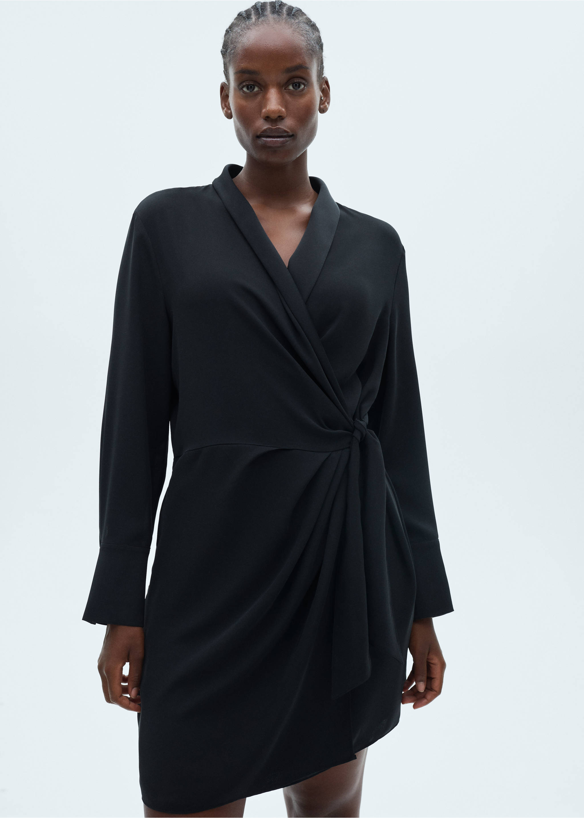 Bow wrap dress - Details of the article 5, Black. Ref: 77029060-00.