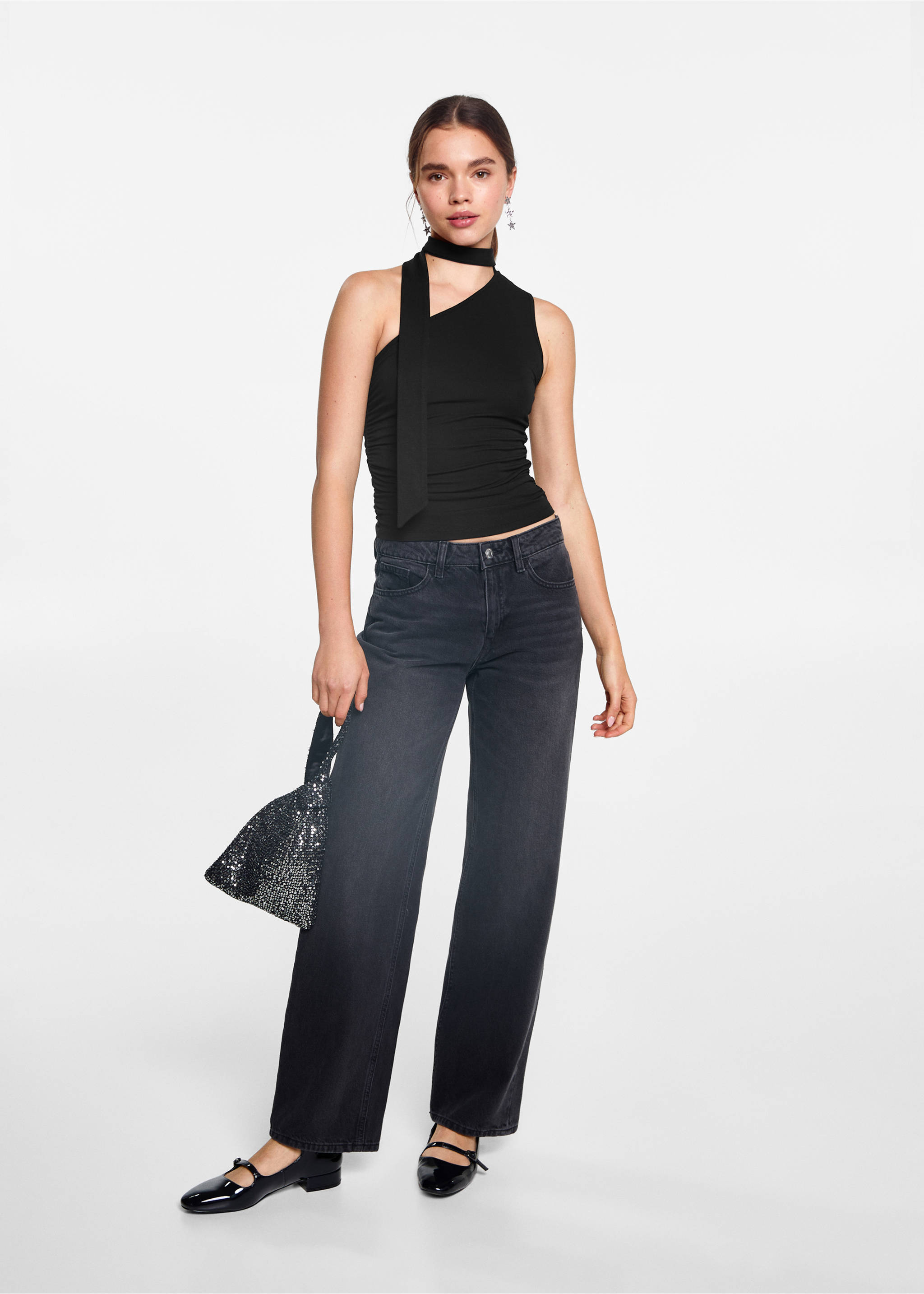 Asymmetrical laced top - General plane, Black. Ref: 77029070-00.
