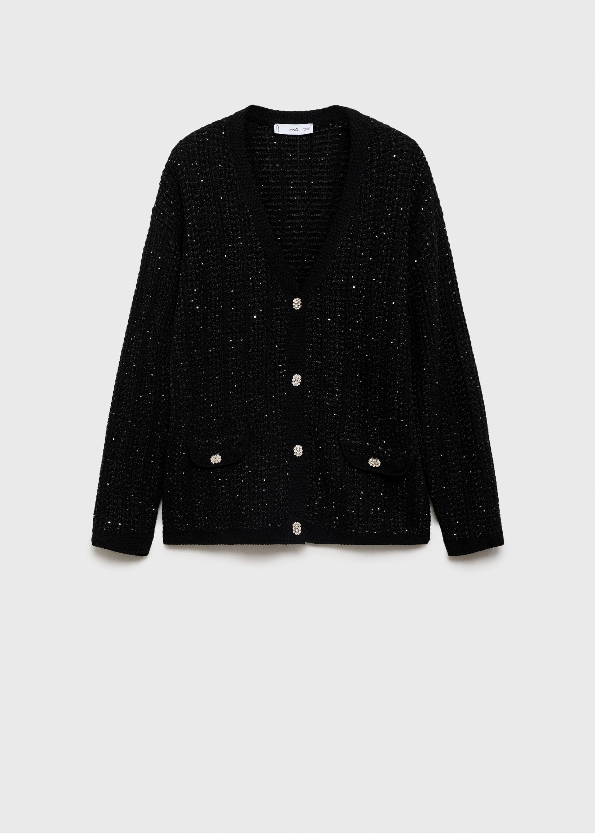 Knitted cardigan with shiny details - Article without model, Black. Ref: 77029075-00.
