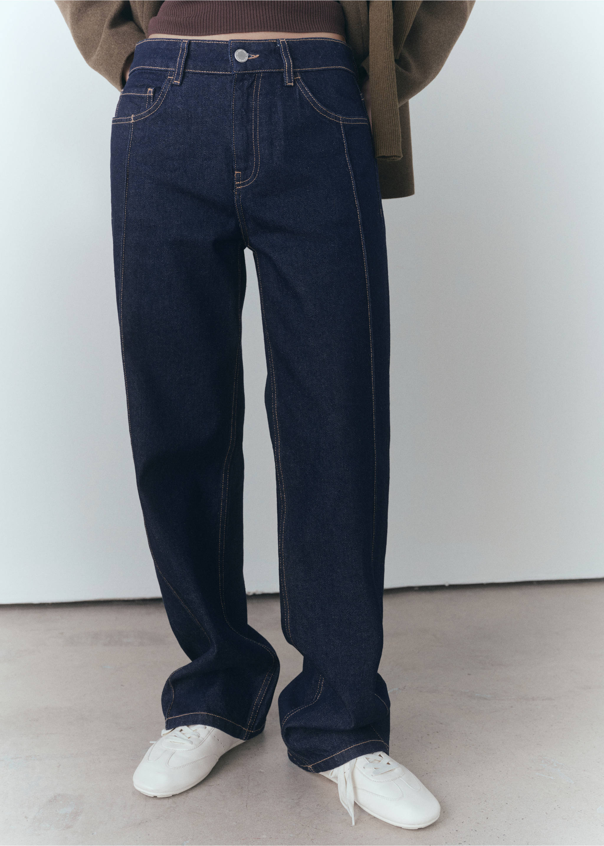 Straight-fit rinse-wash jeans with seams - Medium plane, Open Blue. Ref: 77029078-00.