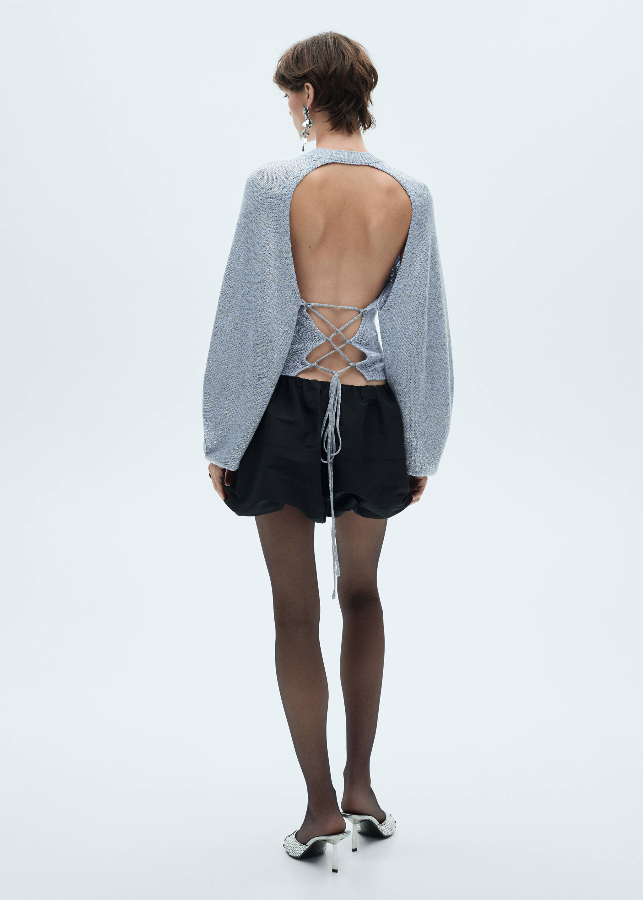 Rückenfreies Lurex-Pullover - Rückseite des Artikels, Blau. Ref: 77029409-00.