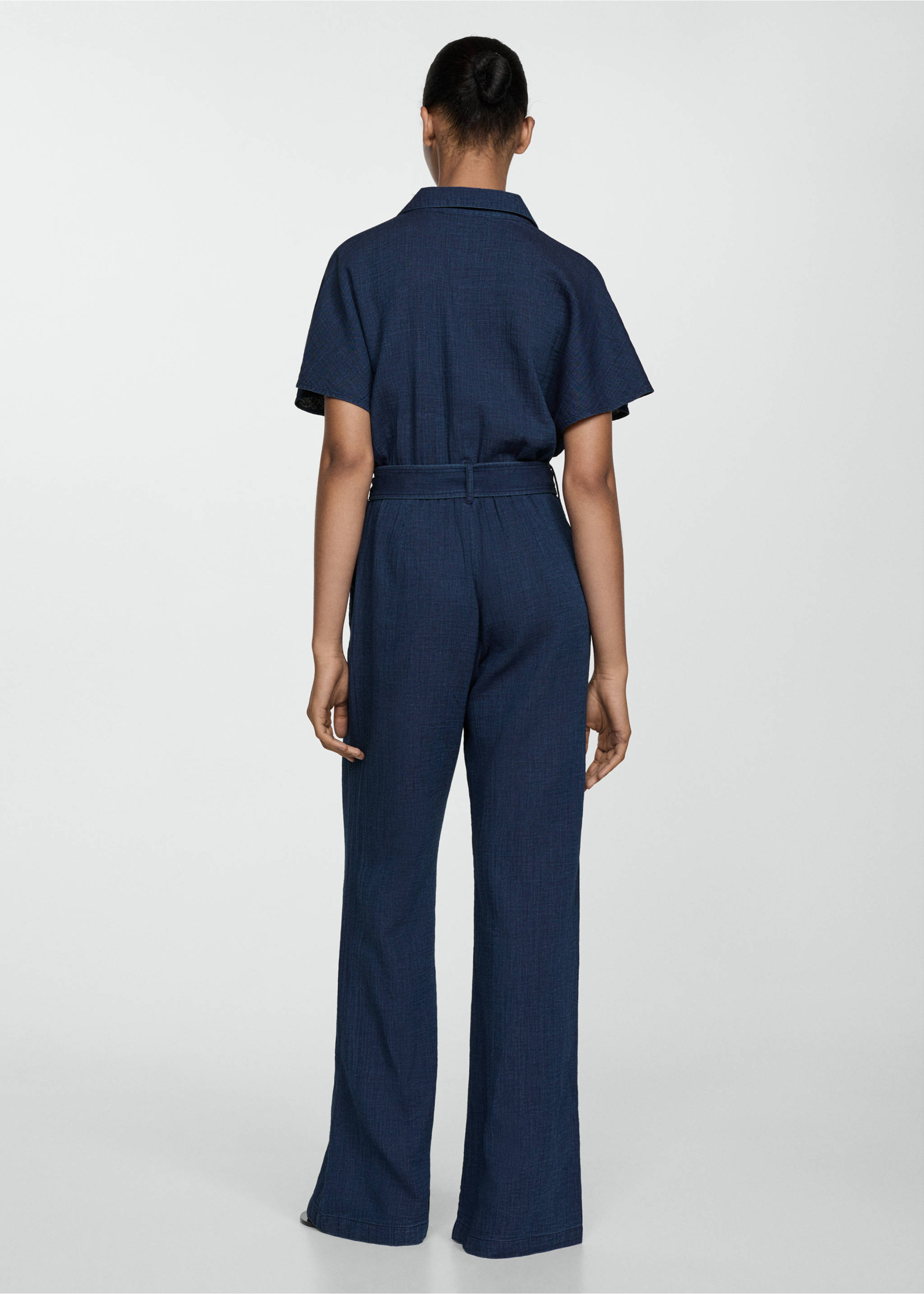 Belt long jumpsuit - Reverse of the article, Night Blue. Ref: 77030334-00.