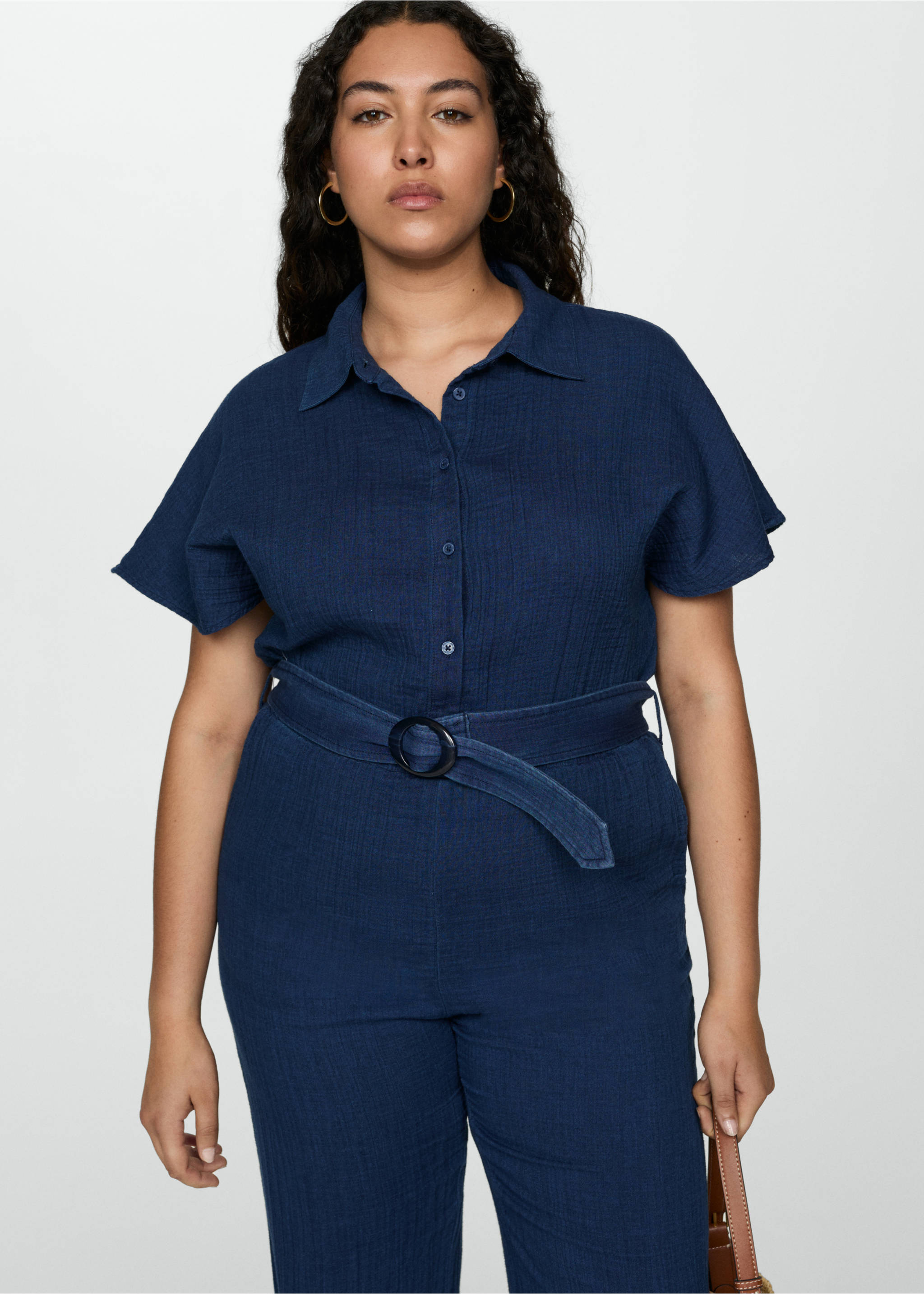 Belt long jumpsuit - Details of the article 5, Night Blue. Ref: 77030334-00.