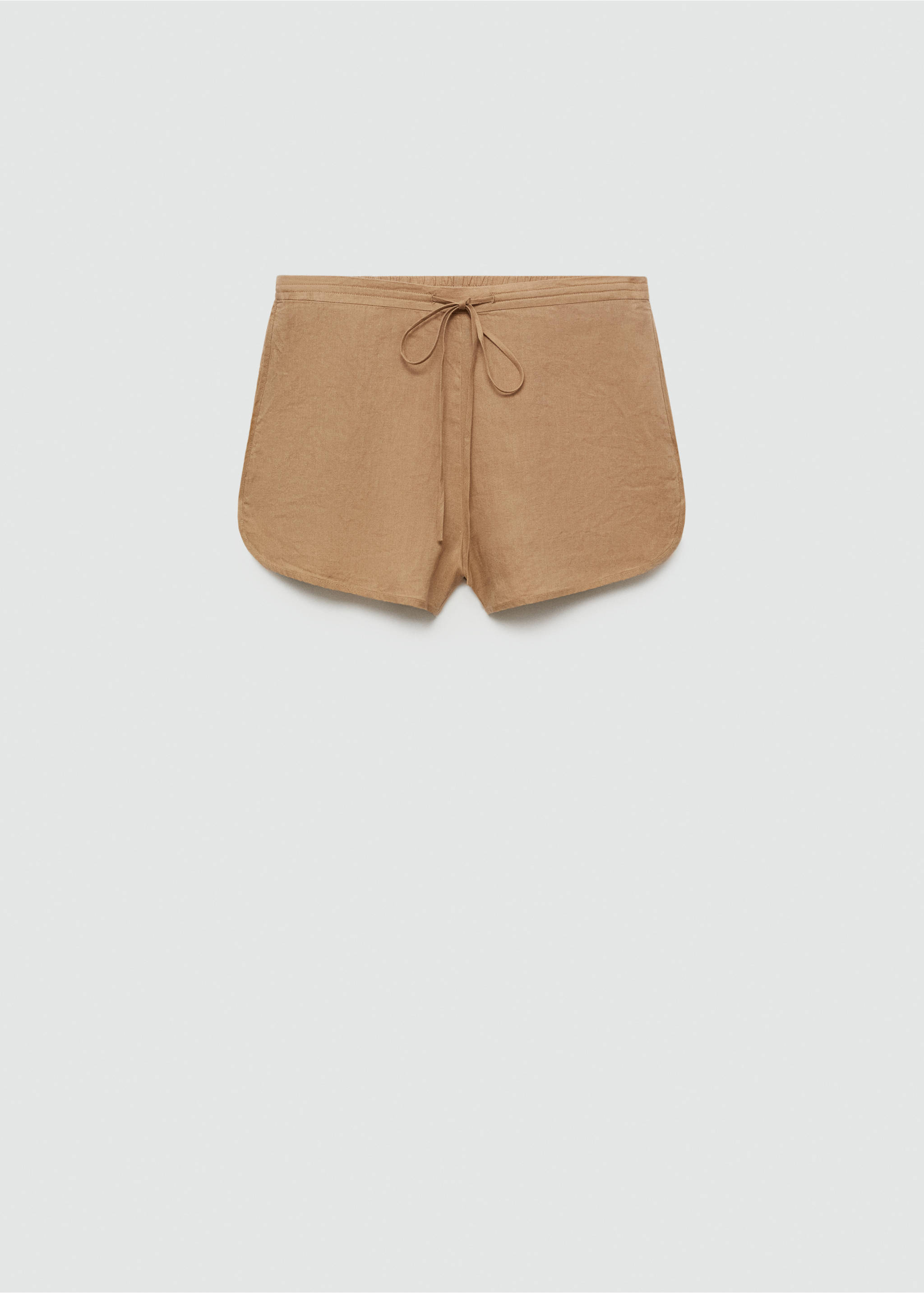 Straight-fit linen shorts - Article without model, Tobacco Brown. Ref: 77030349-00.