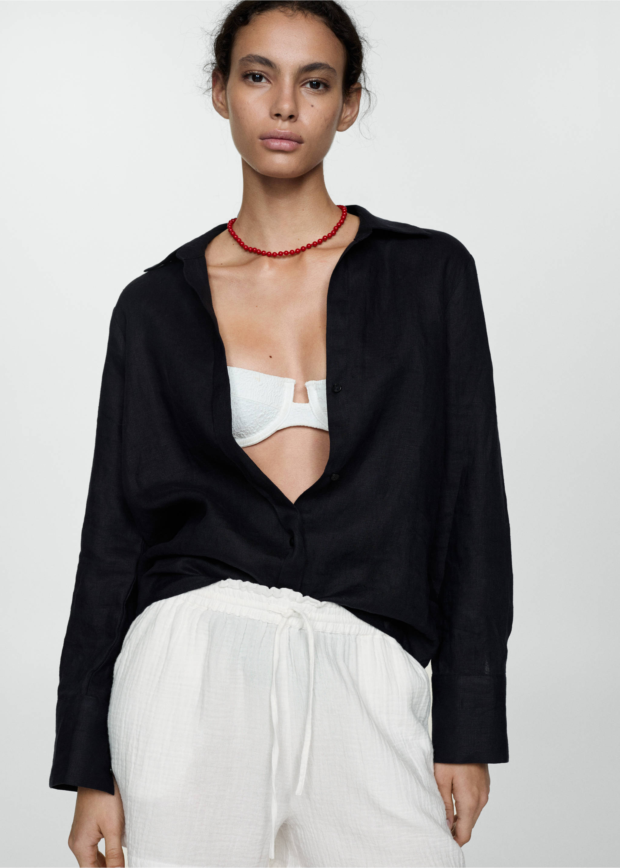 Cotton shorts with elastic waist - Medium plane, Off White. Ref: 77030350-00.