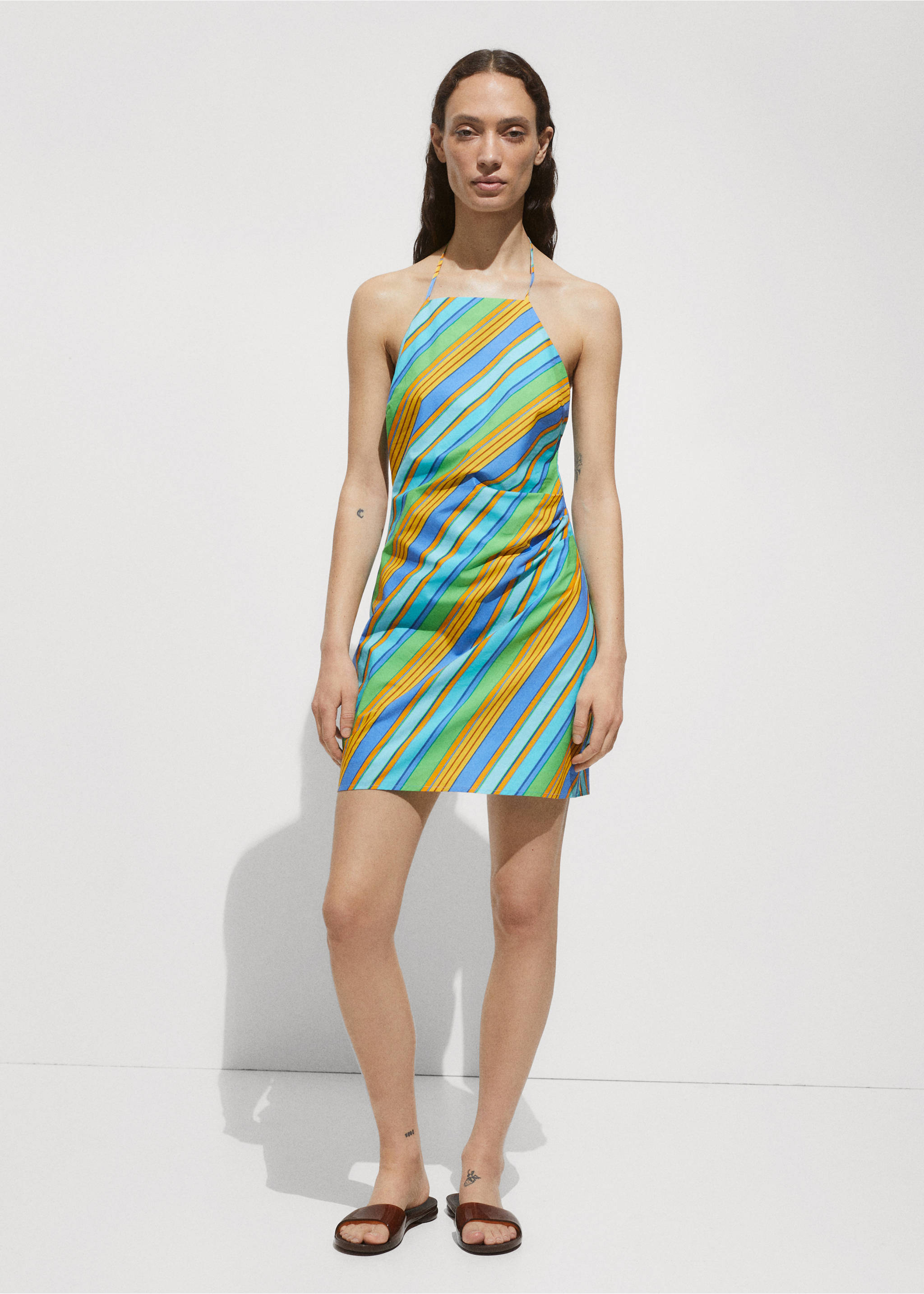 Halter dress with striped print - General plane, Blue. Ref: 77030352-00.