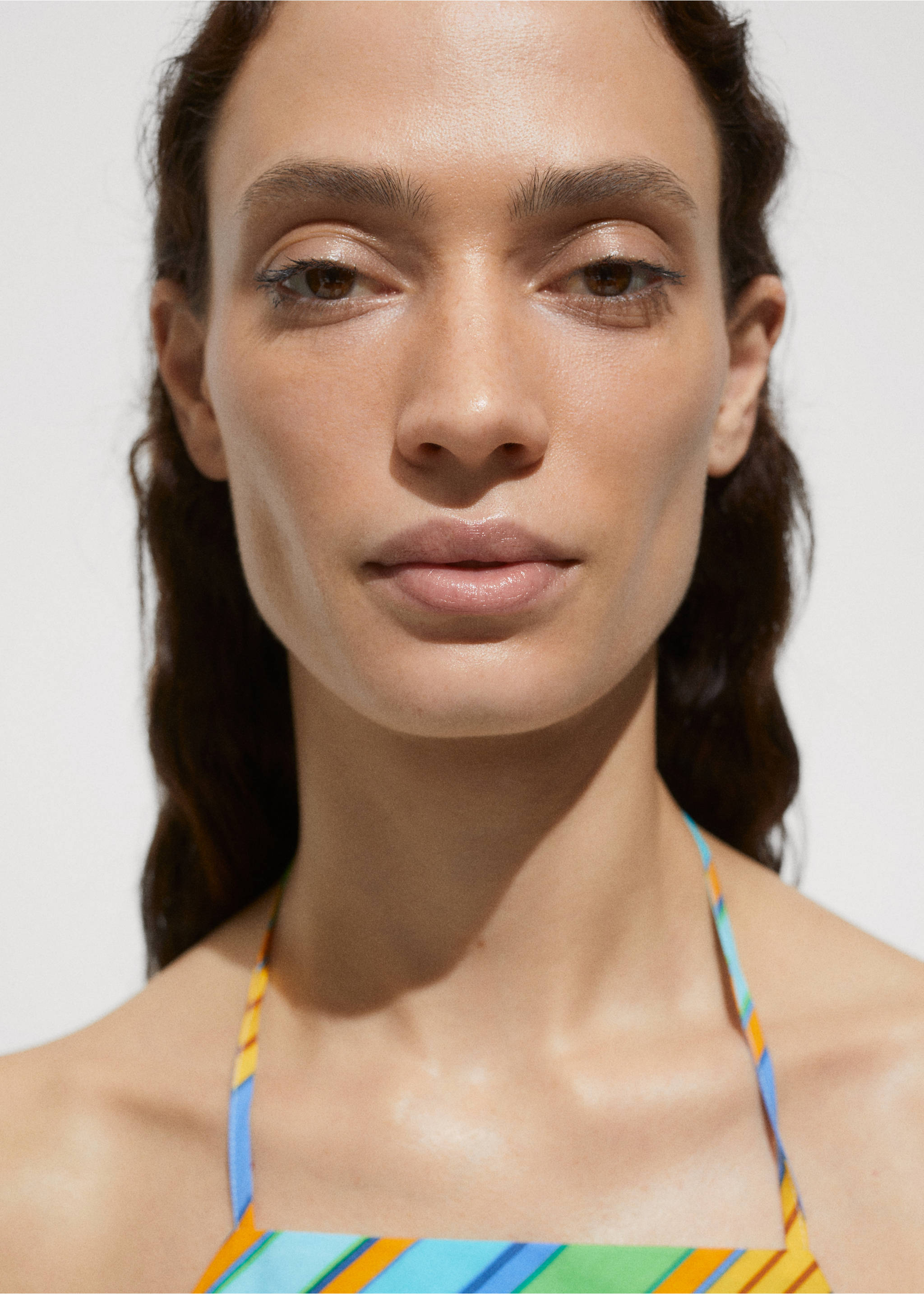 Halter dress with striped print - Details of the article 1, Blue. Ref: 77030352-00.