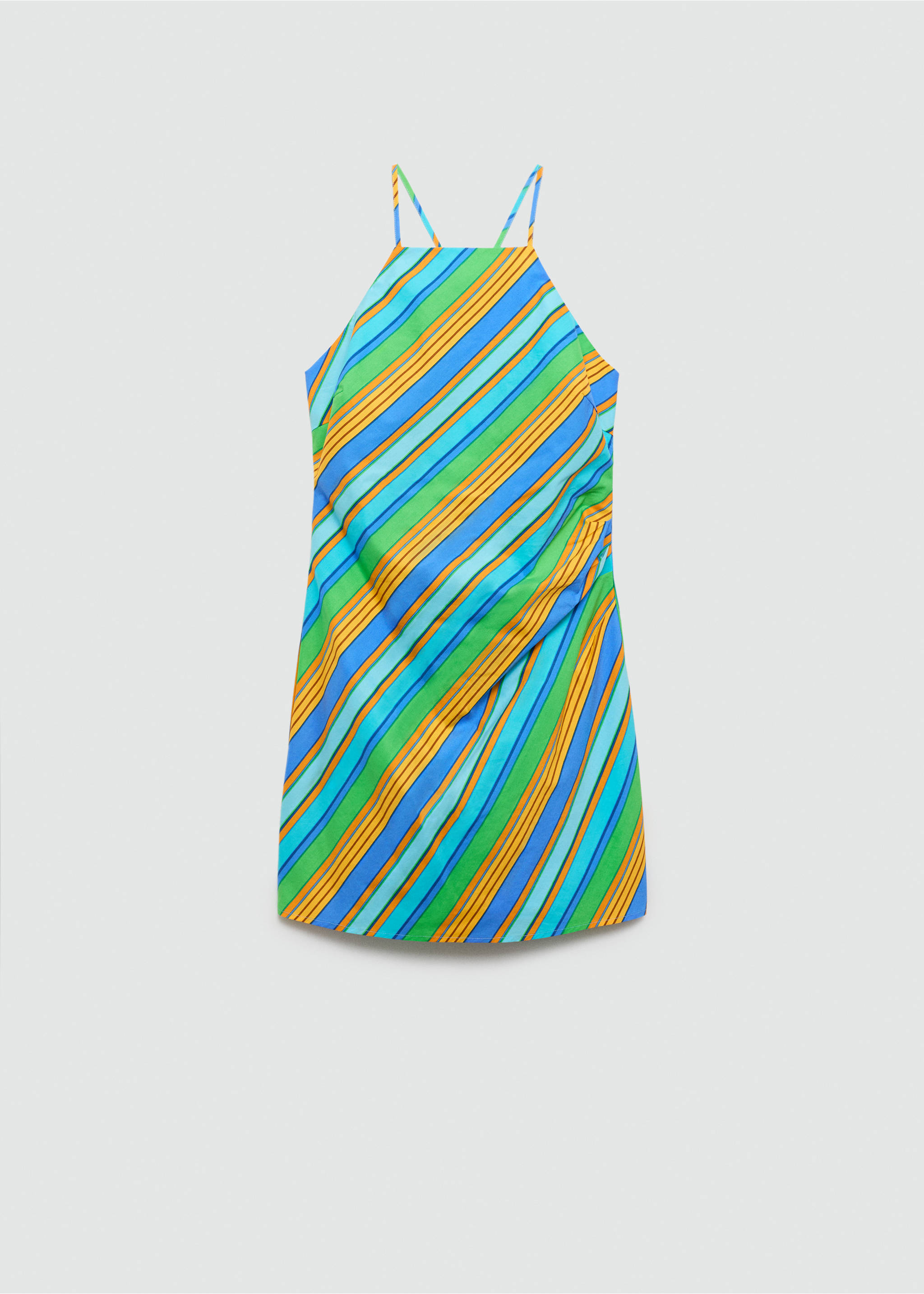 Halter dress with striped print - Article without model, Blue. Ref: 77030352-00.