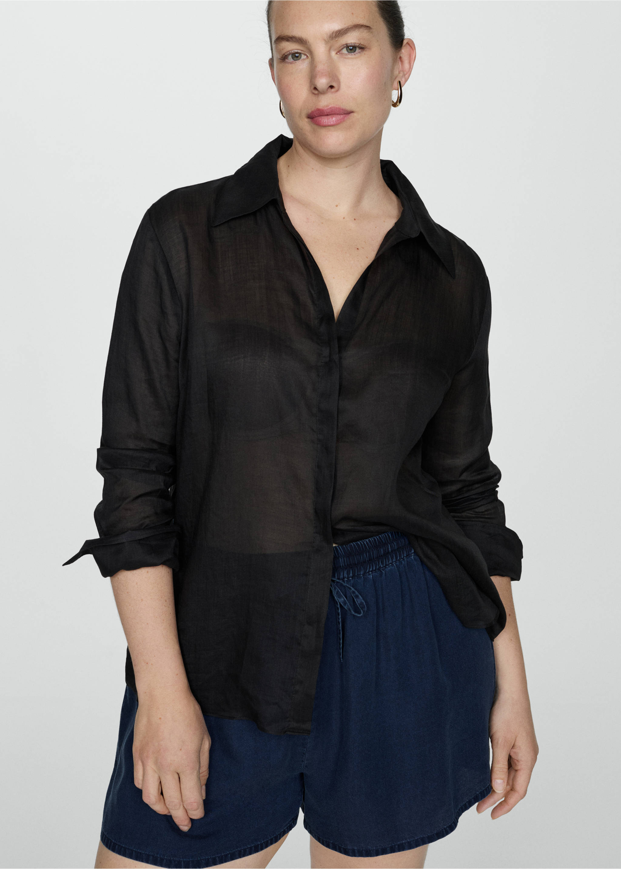 Short Lyocell taille élastique - Détail de l'article 4, Bleu foncé. Ref: 77030354-00.