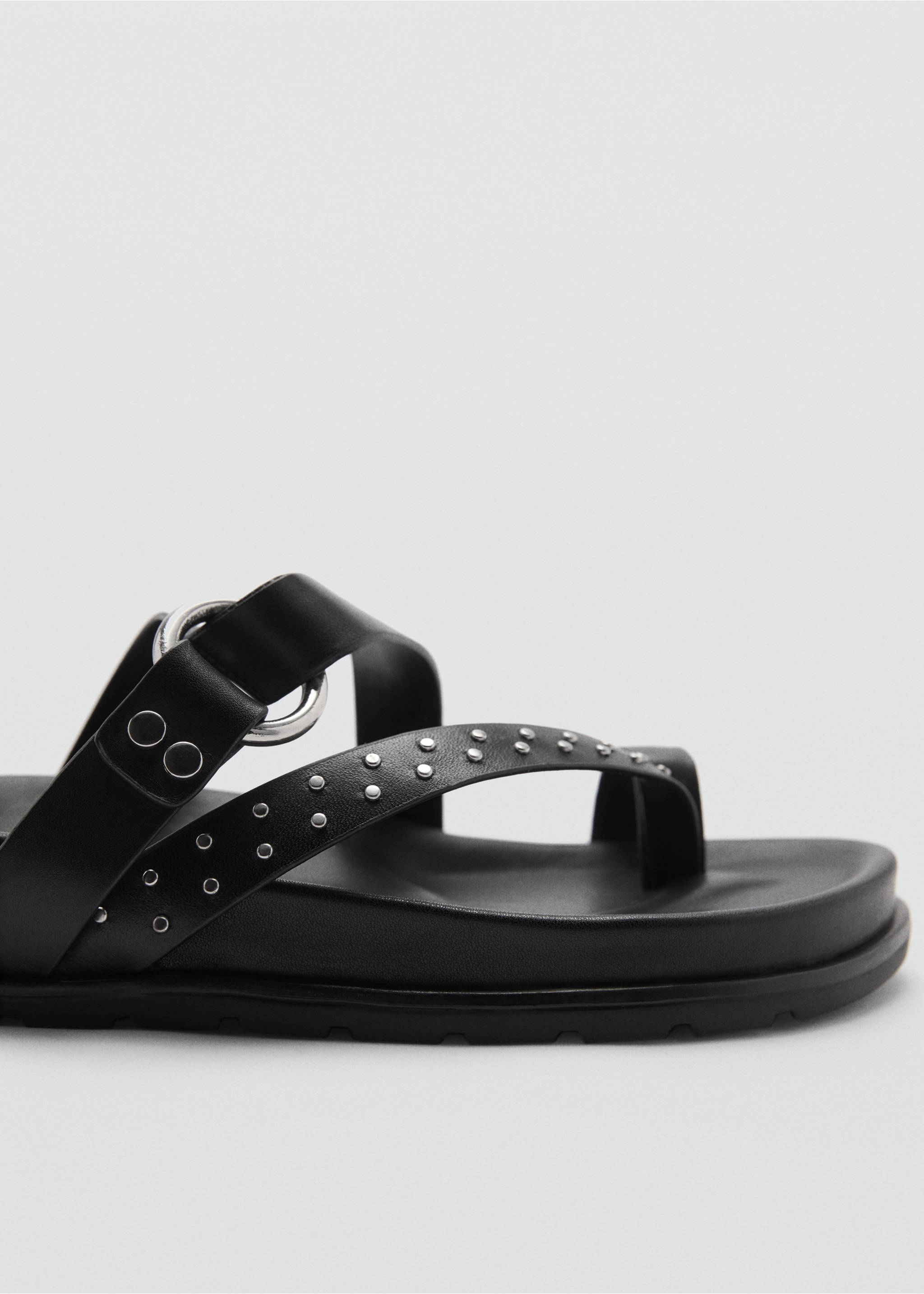 Leather straps sandals - Details of the article 1, Black. Ref: 77030357-00.