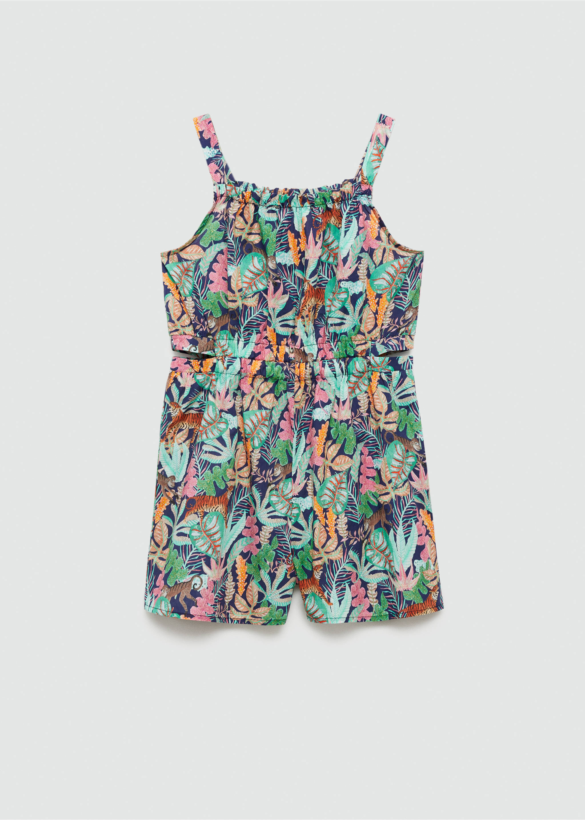 Jumpsuit mit Tropen-Print - Rückseite des Artikels, Dunkles Marineblau. Ref: 77030375-00.