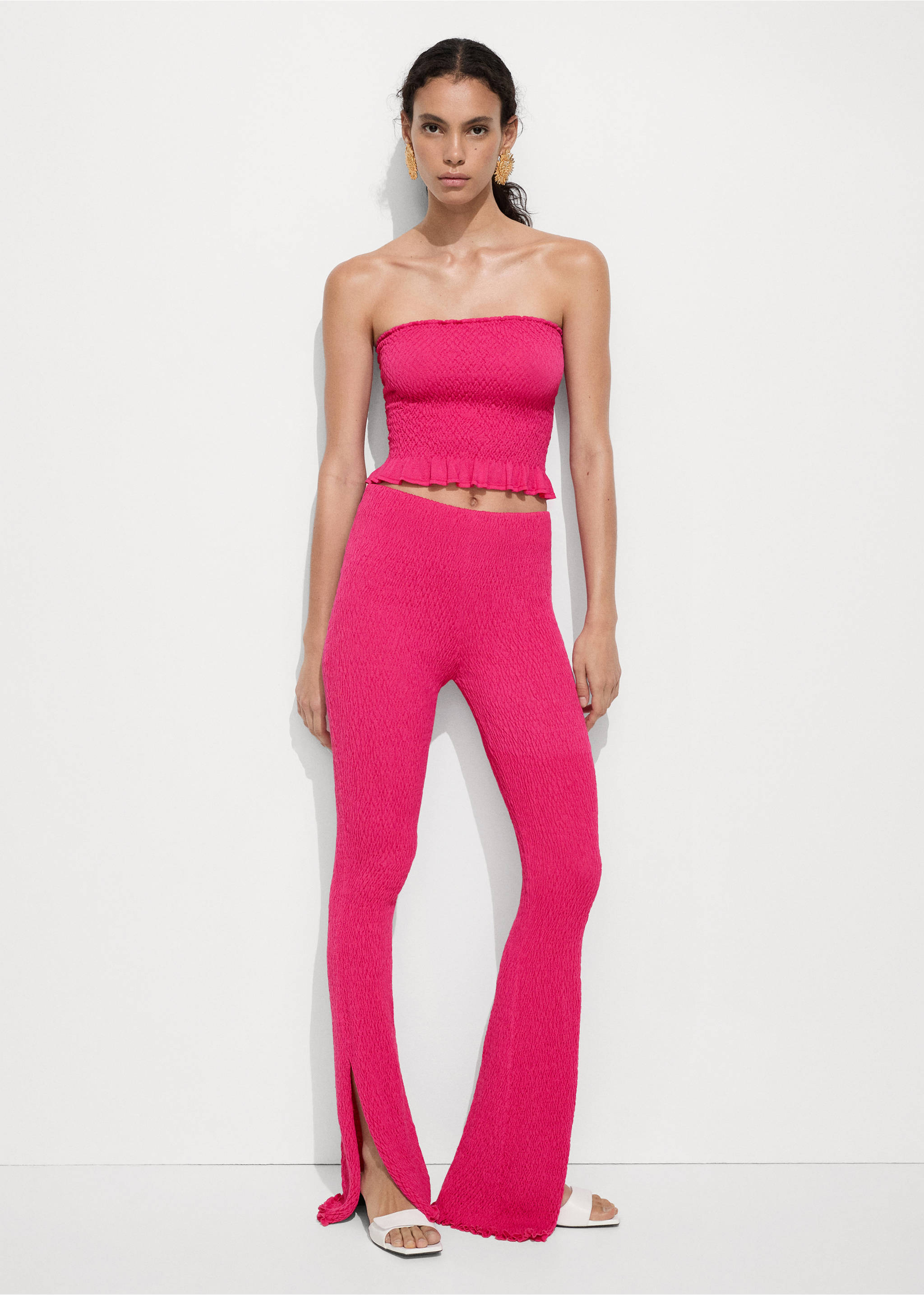 Pantaloni din tricot împletit - Plan general, Fucsia. Ref: 77030380-00.
