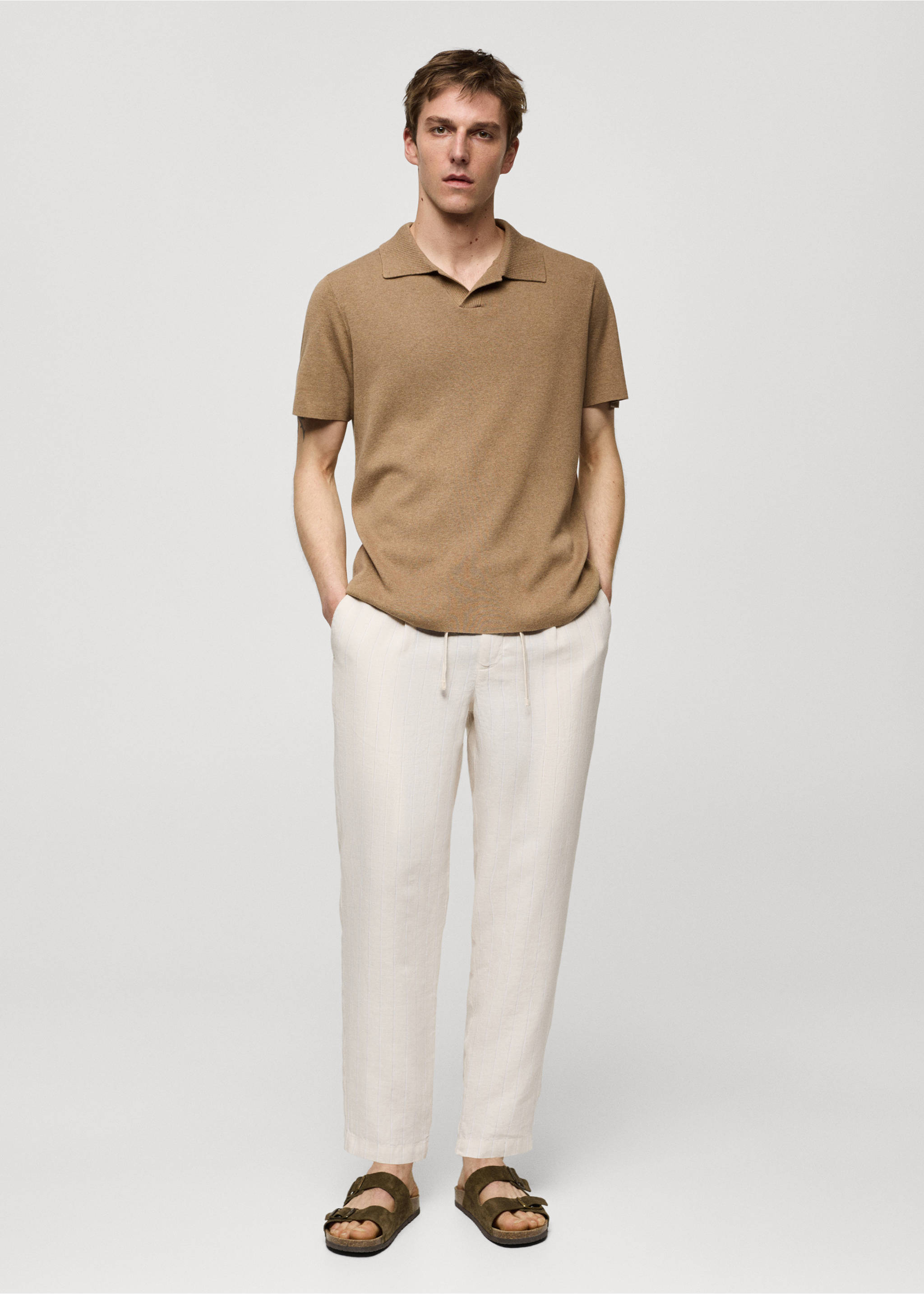 100% linen striped trousers with drawstring - General plane, Off White. Ref: 77030564-00.