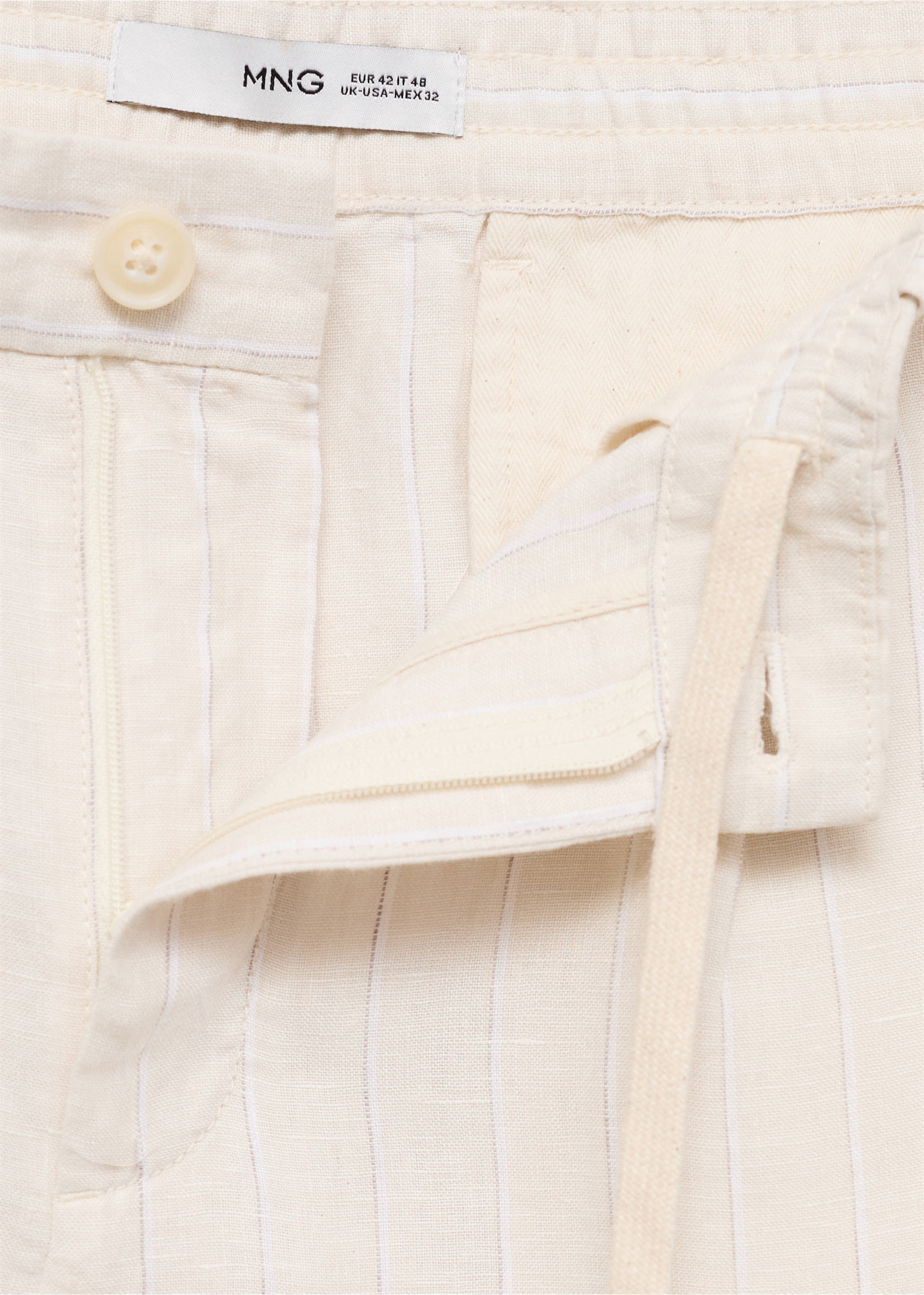 100% linen striped trousers with drawstring - Details of the article 8, Off White. Ref: 77030564-00.
