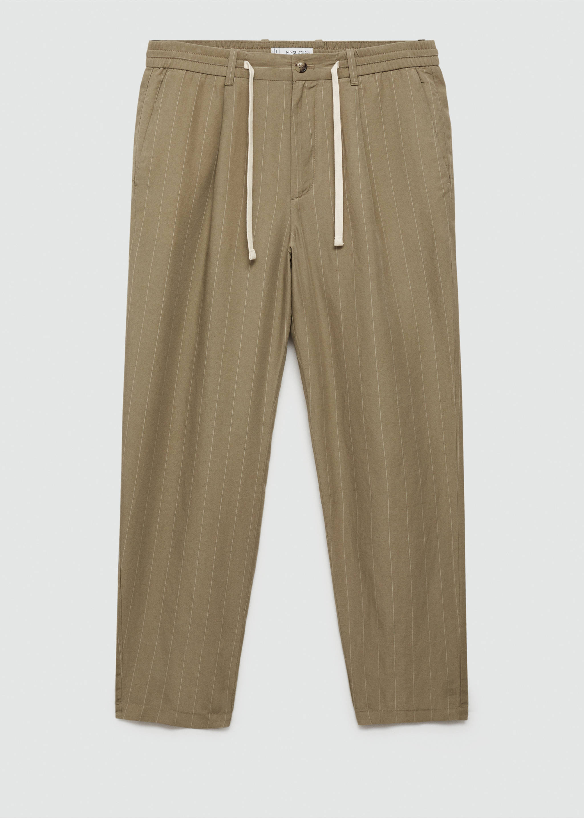 Linen-blend striped trousers with drawstring - Article without model, Khaki. Ref: 77030566-00.